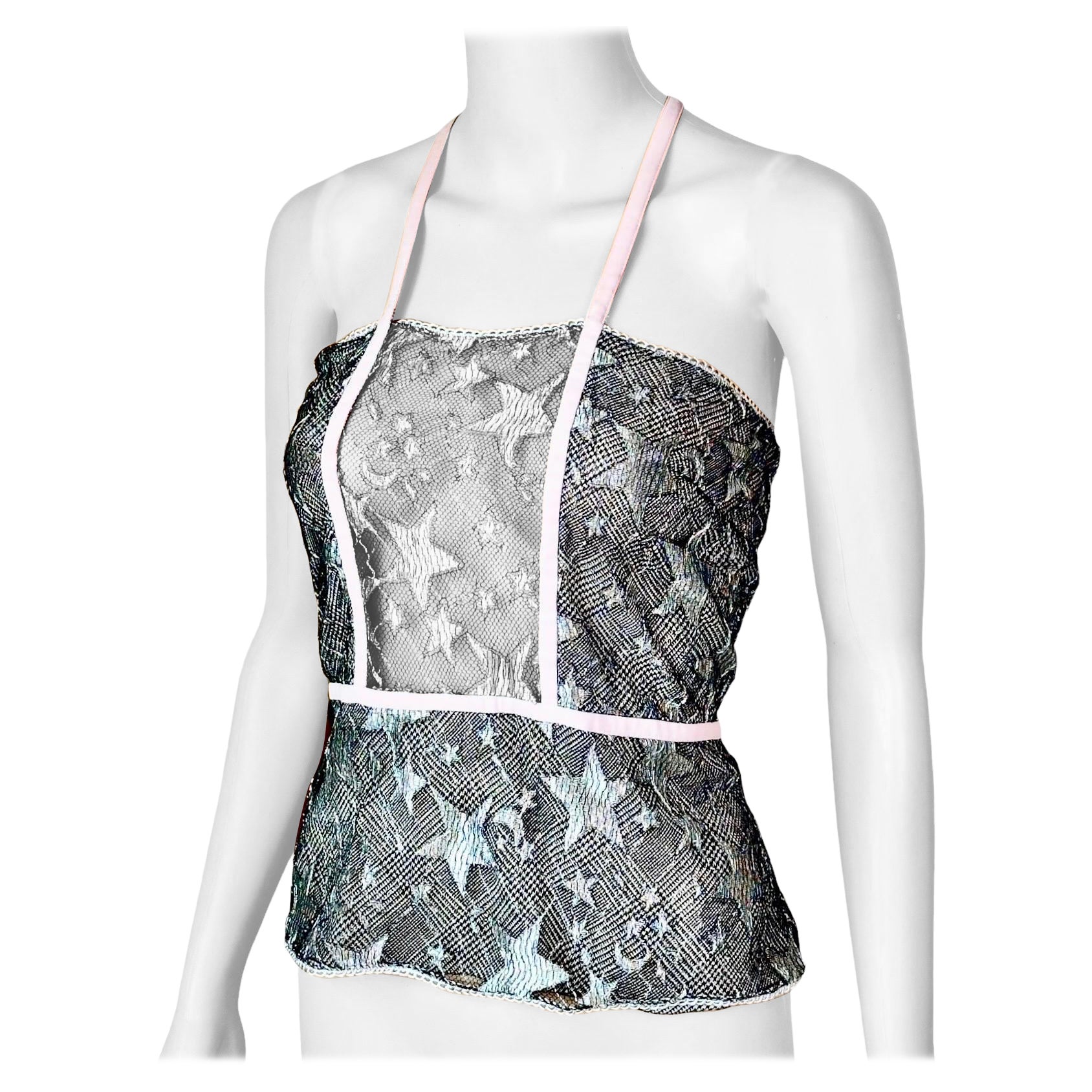 Gianni Versace F/S 1998 Laufsteg Transparentes Spitzen-Stern-Wickeloberteil im Angebot