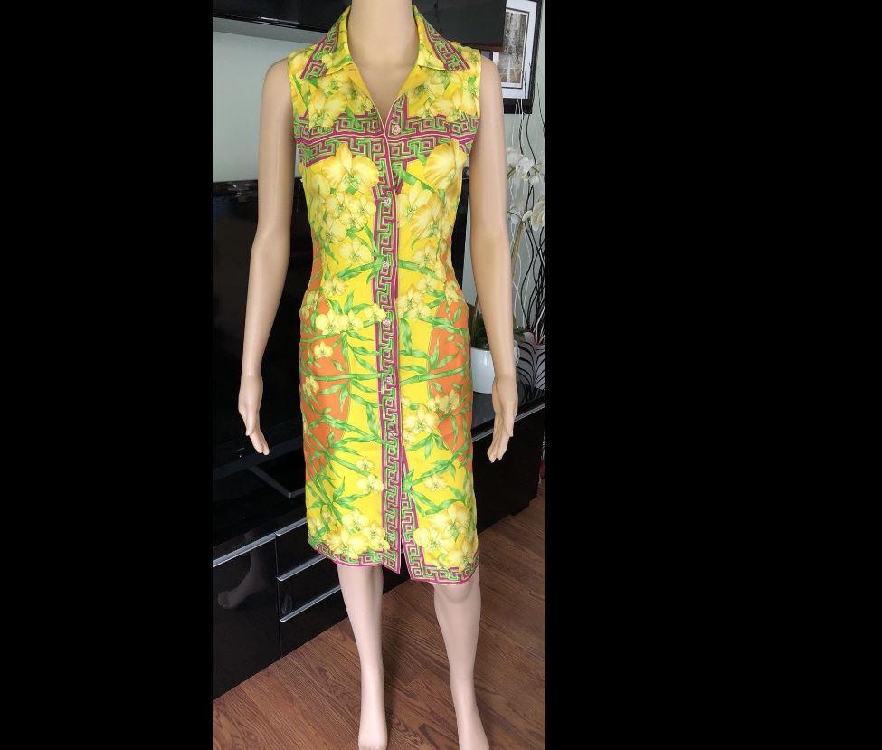 Gianni Versace F/S 2000 Seidenkleid mit Bambusdruck  im Zustand „Hervorragend“ im Angebot in Naples, FL