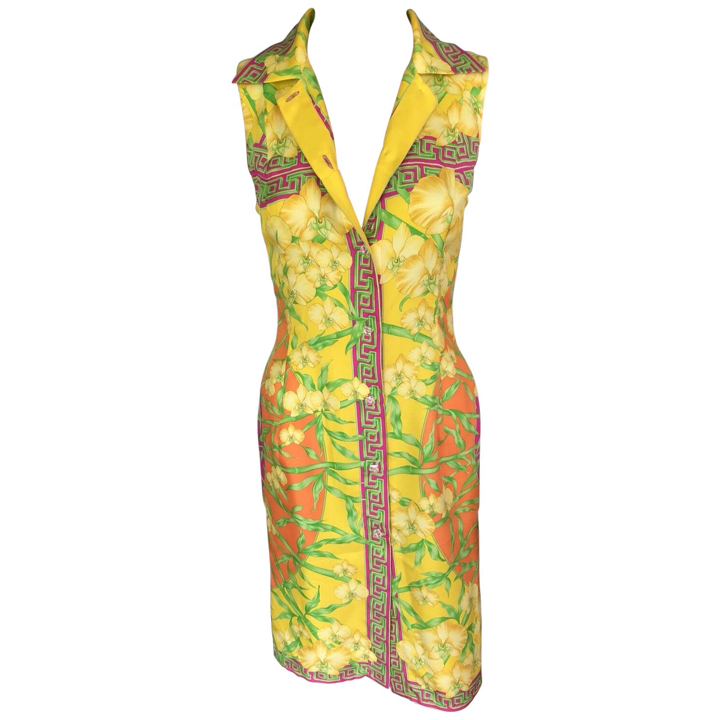 Gianni Versace S/S 2000 Bamboo Print Silk Dress 