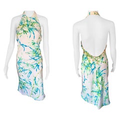 Gianni Versace S/S 2000 Halter Open Back Chain Embellished Bamboo Print Dress 