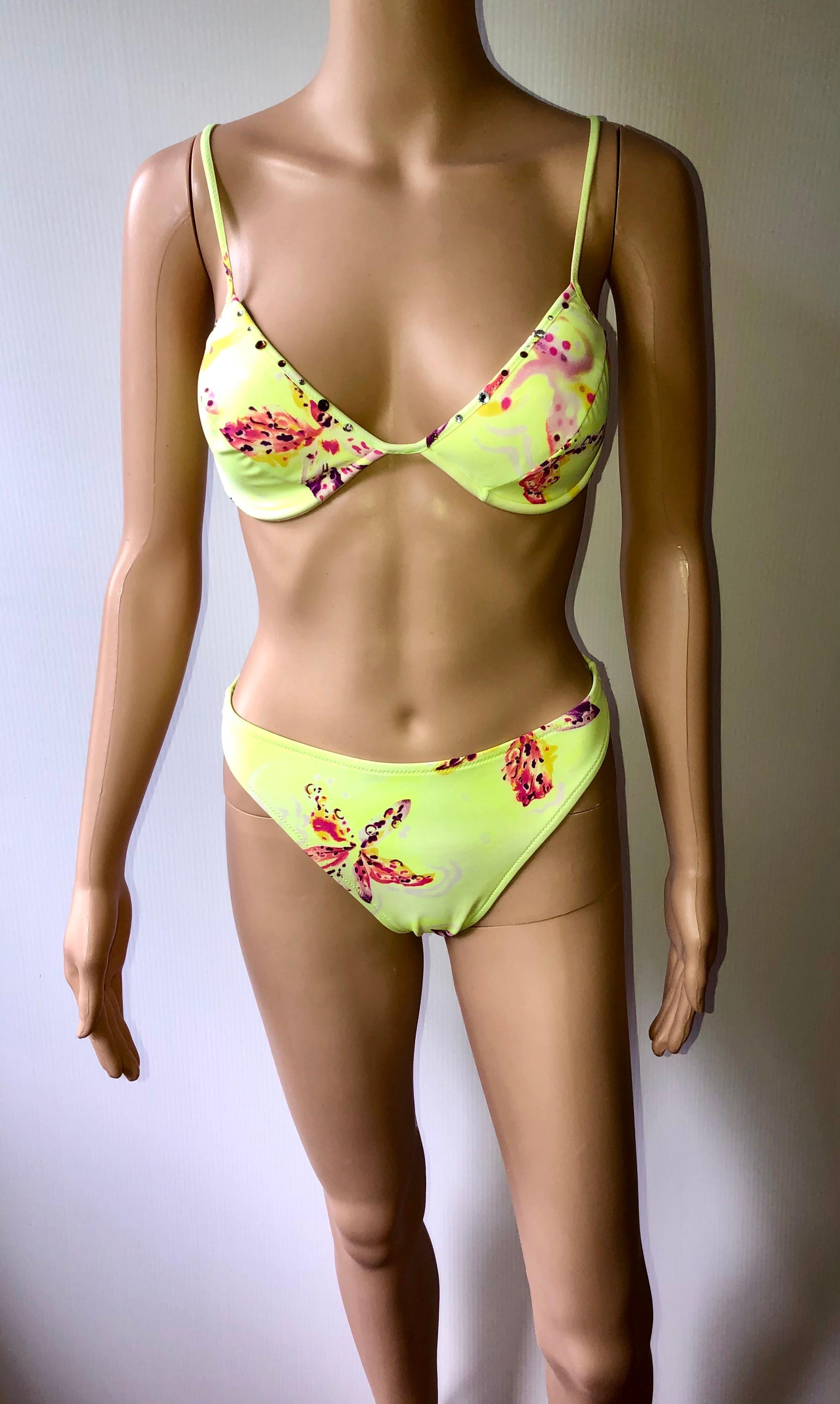 Gianni Versace S/S 2000 Orchid Neon Two-Piece Bikini Set Swimsuit Swimwear 
