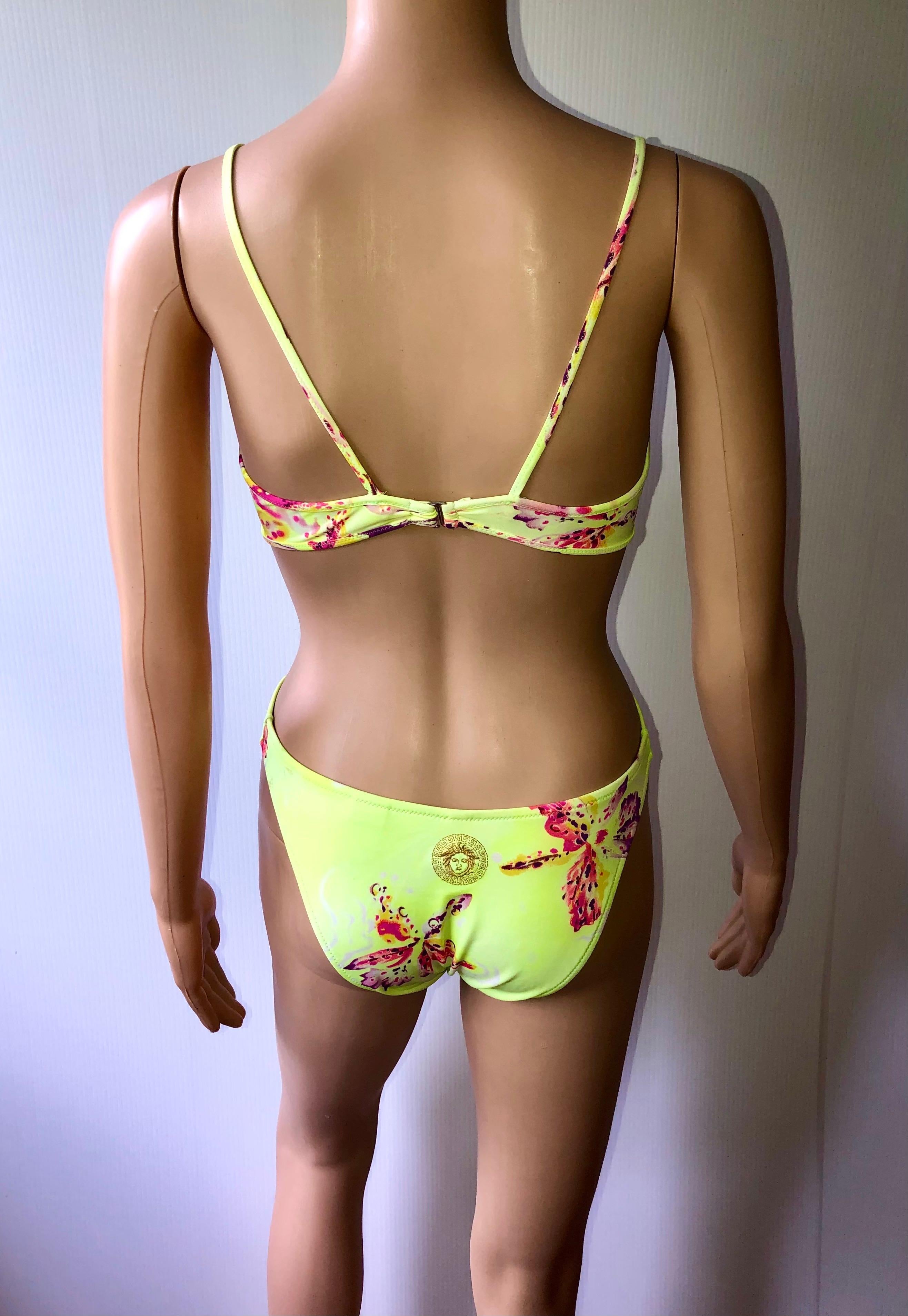 Green Gianni Versace S/S 2000 Orchid Neon Two-Piece Bikini Set Swimsuit Swimwear  For Sale