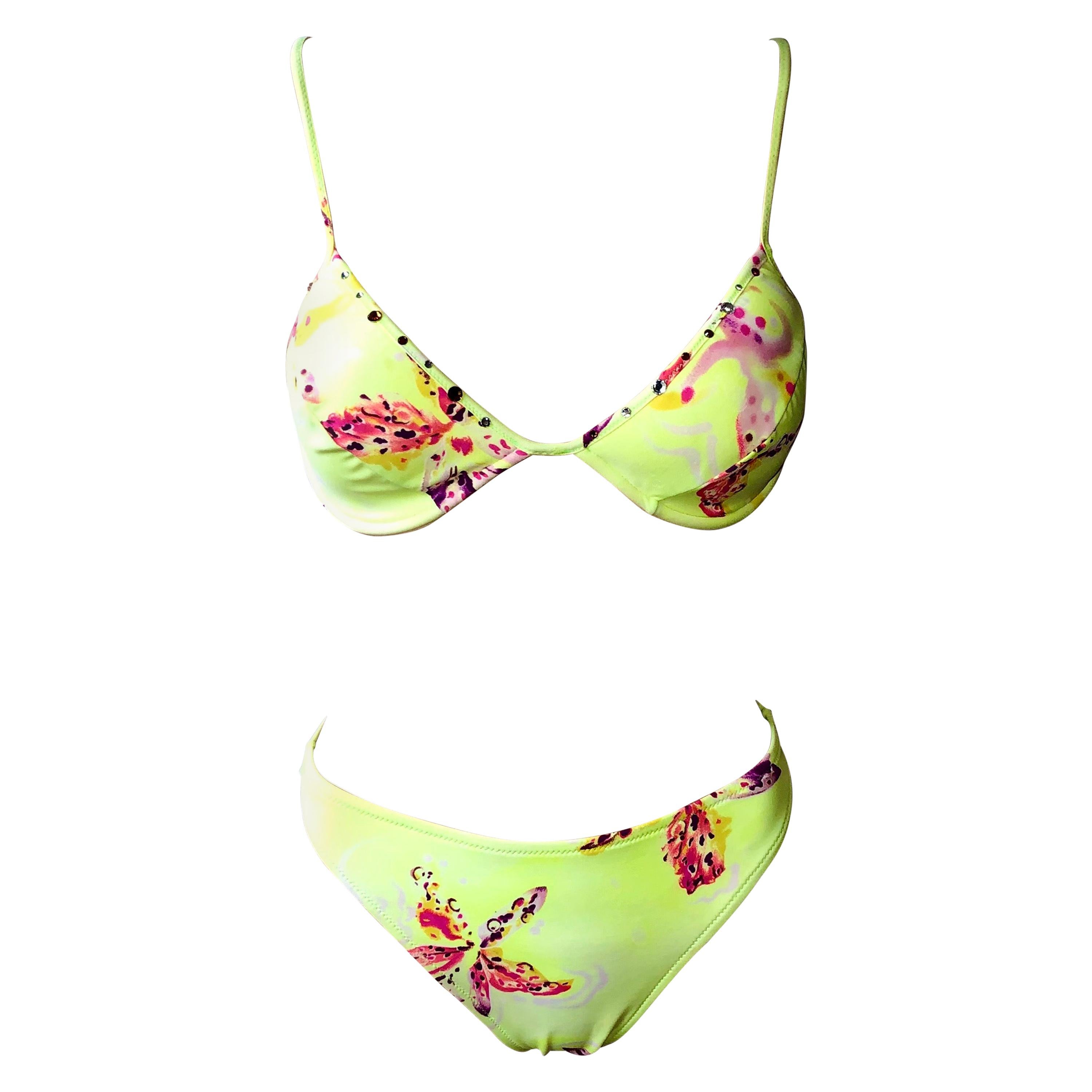 Ensemble Bikini deux pièces Gianni Versace Orchid Neon S/S 2000 - Maillot de bain et maillot de bain 
