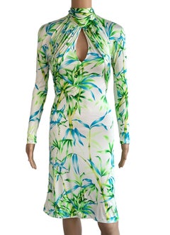 Gianni Versace S/S 2000 Runway Bamboo Jungle Print Keyhole Cutout Back Dress