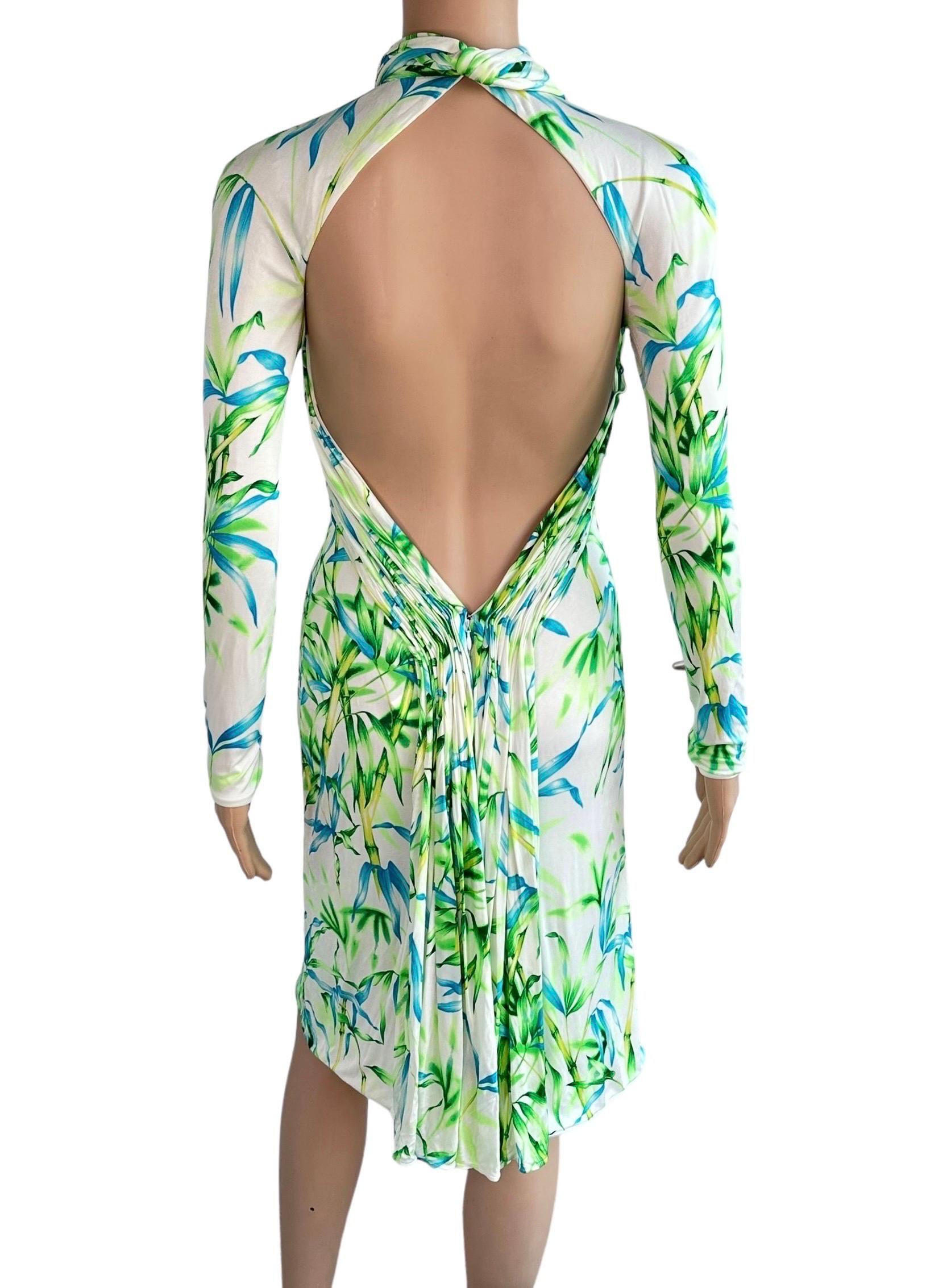 Gianni Versace F/S 2000 Laufsteg Bambus Dschungel Druck Schlüsselloch Ausschnitt hinten Kleid mit Ausschnitt Damen im Angebot