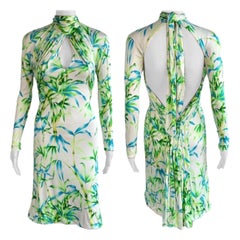 Gianni Versace S/S 2000 Runway Bamboo Jungle Print Keyhole Cutout Back Dress