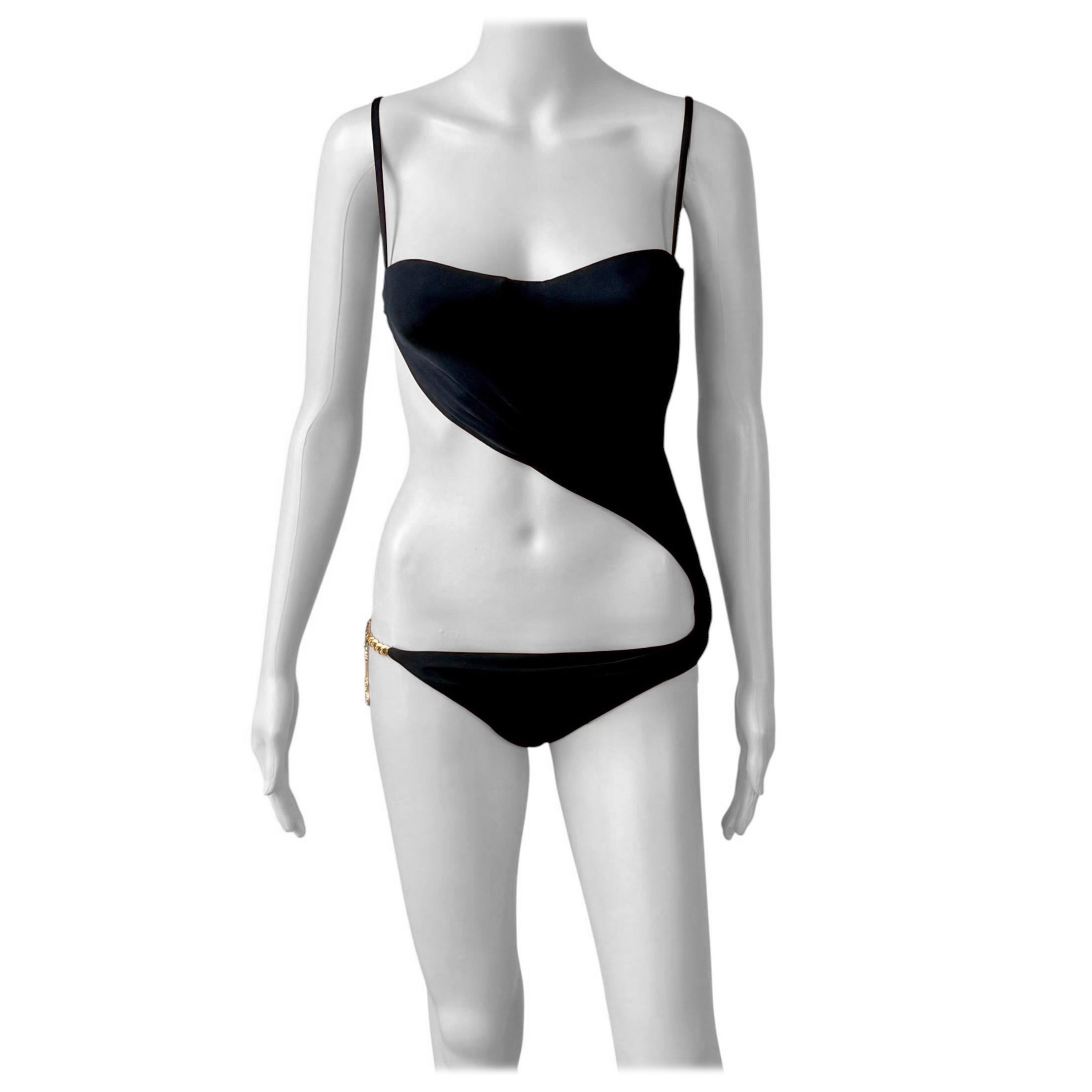 Gianni Versace S/S 2000 Runway Cutout Embellished One-Piece Swimwear Swimsuit