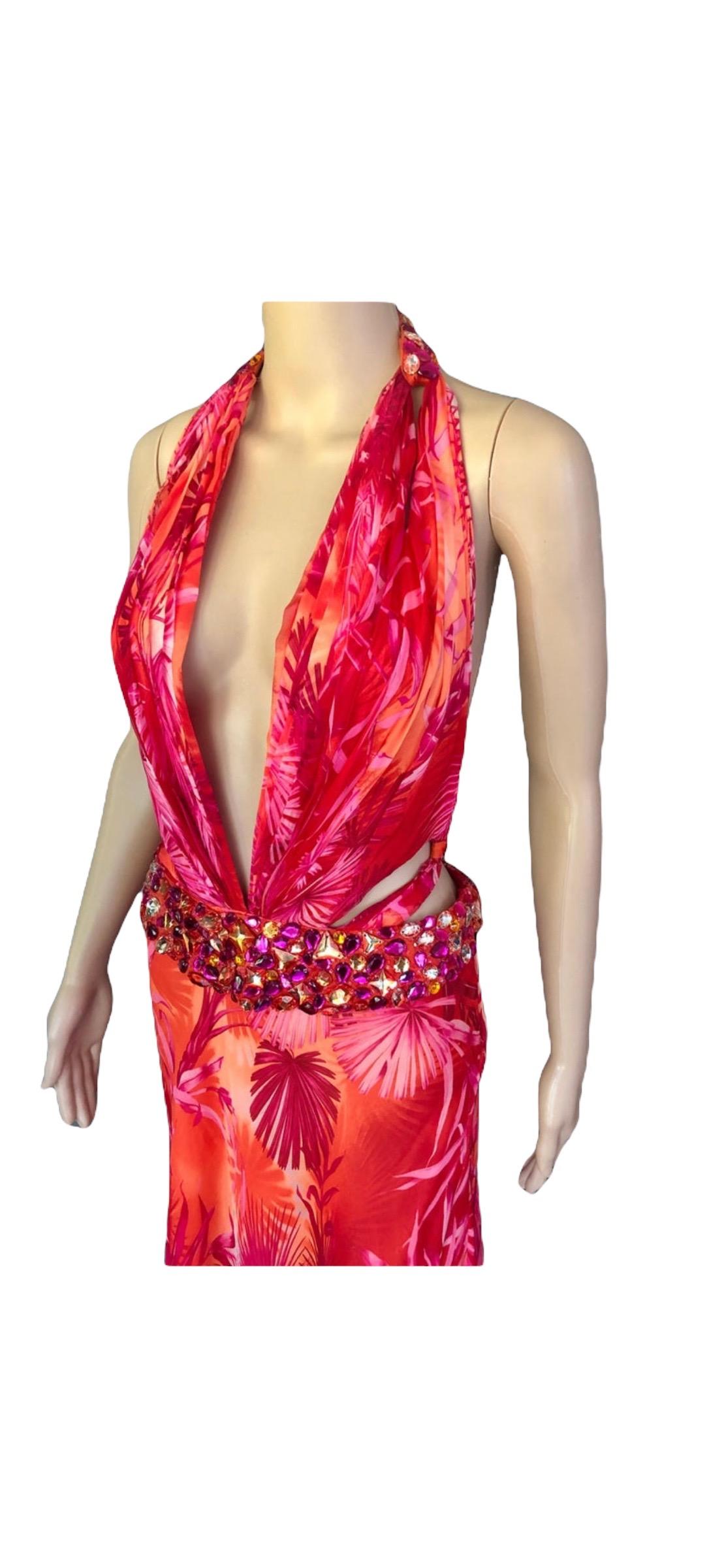 Gianni Versace S/S 2000 Runway Embellished Jungle Print Evening Dress Gown 2