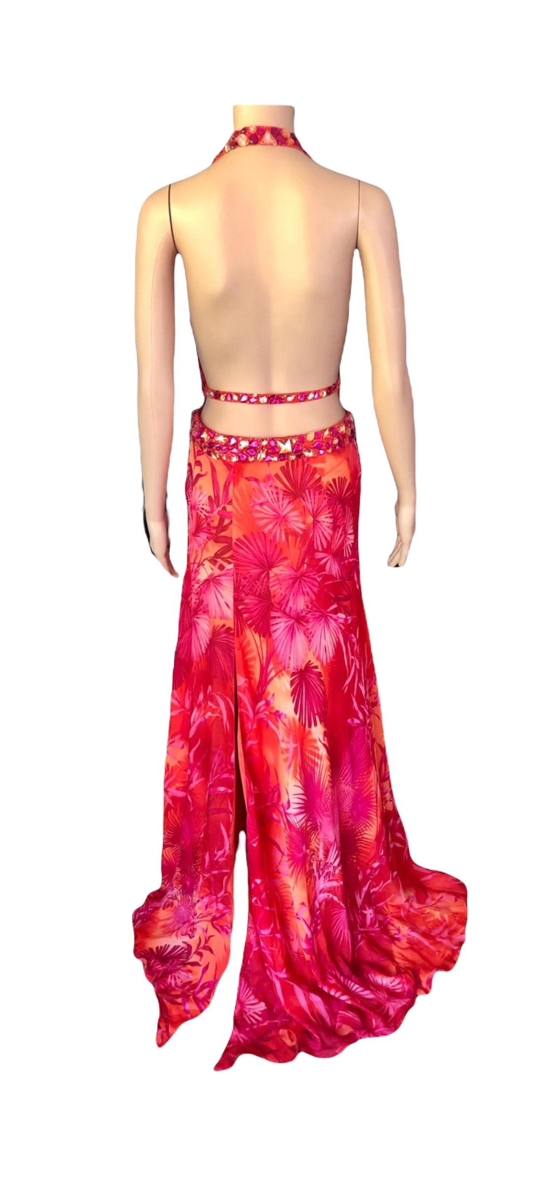 Gianni Versace S/S 2000 Runway Embellished Jungle Print Evening Dress Gown For Sale 6