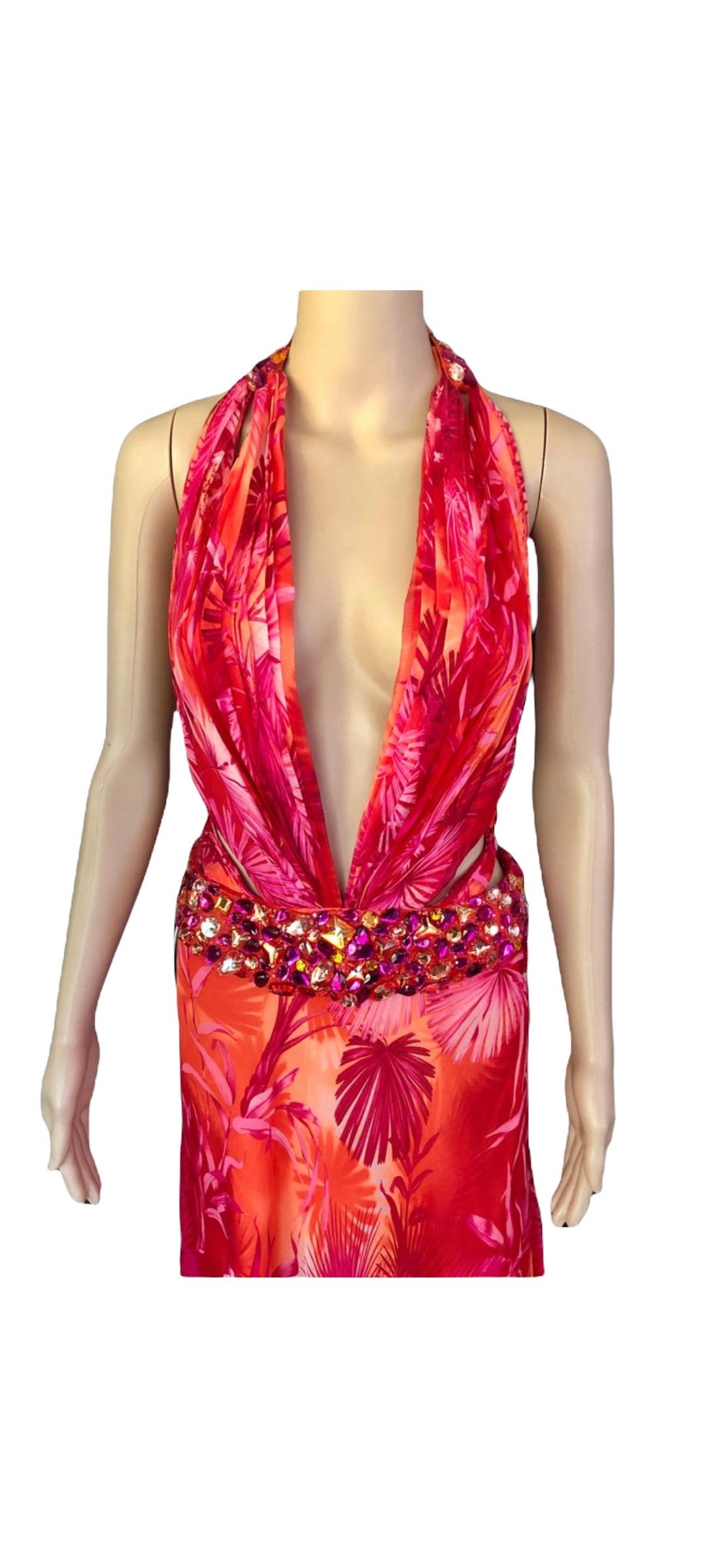 Gianni Versace S/S 2000 Runway Embellished Jungle Print Evening Dress Gown 5