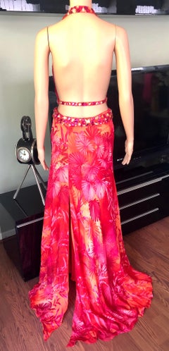 Gianni Versace S/S 2000 Runway Embellished Jungle Print Evening Dress Gown