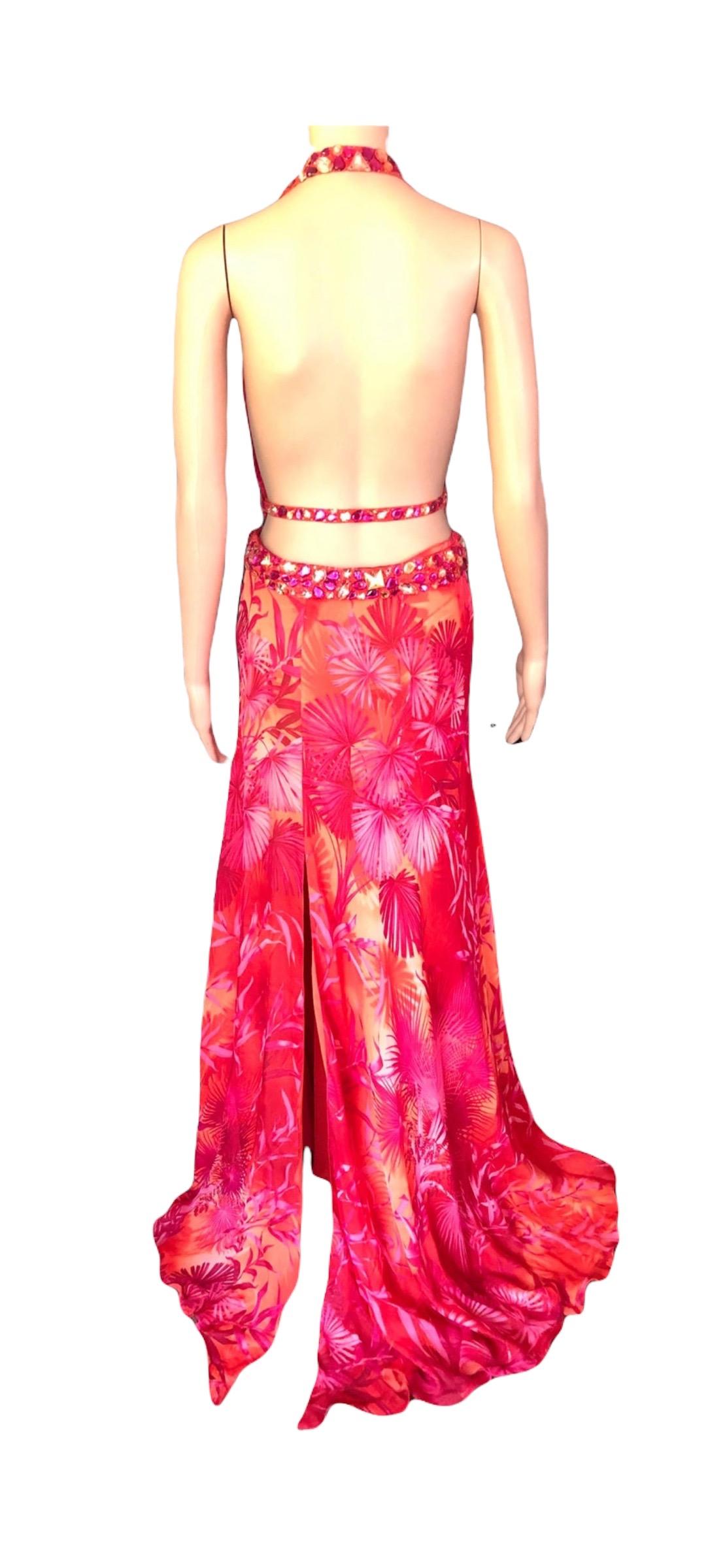Gianni Versace S/S 2000 Runway Embellished Jungle Print Evening Dress Gown For Sale 11