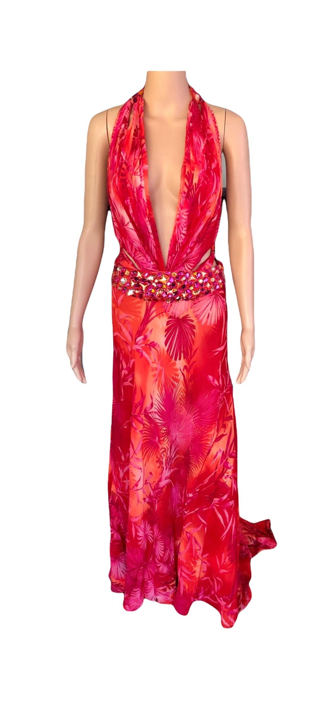 Gianni Versace S/S 2000 Runway Embellished Jungle Print Evening Dress Gown For Sale 1