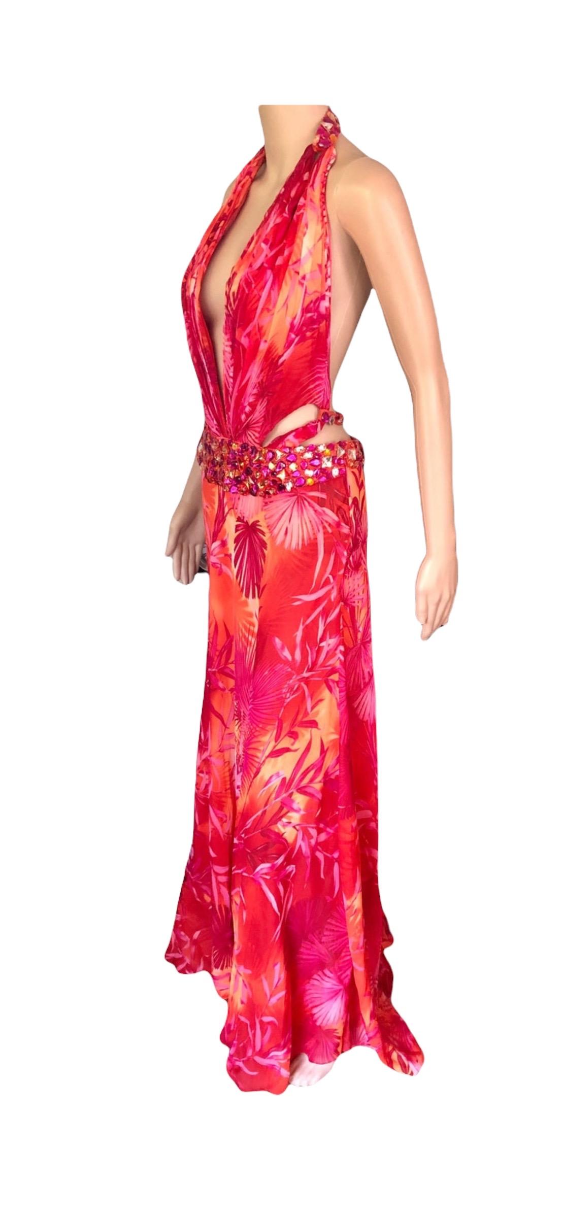 Gianni Versace S/S 2000 Runway Embellished Jungle Print Evening Dress ...