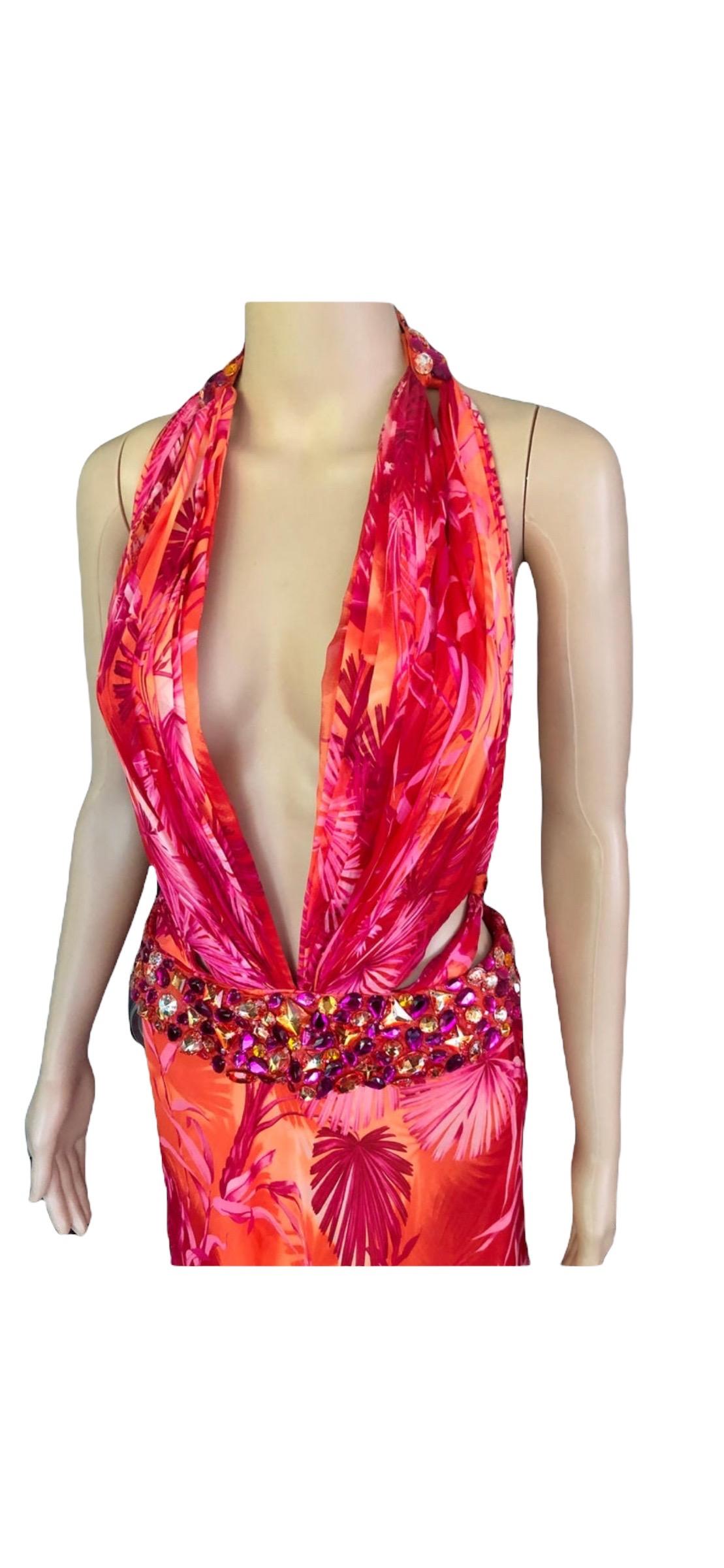Gianni Versace S/S 2000 Runway Embellished Jungle Print Evening Dress Gown For Sale 3