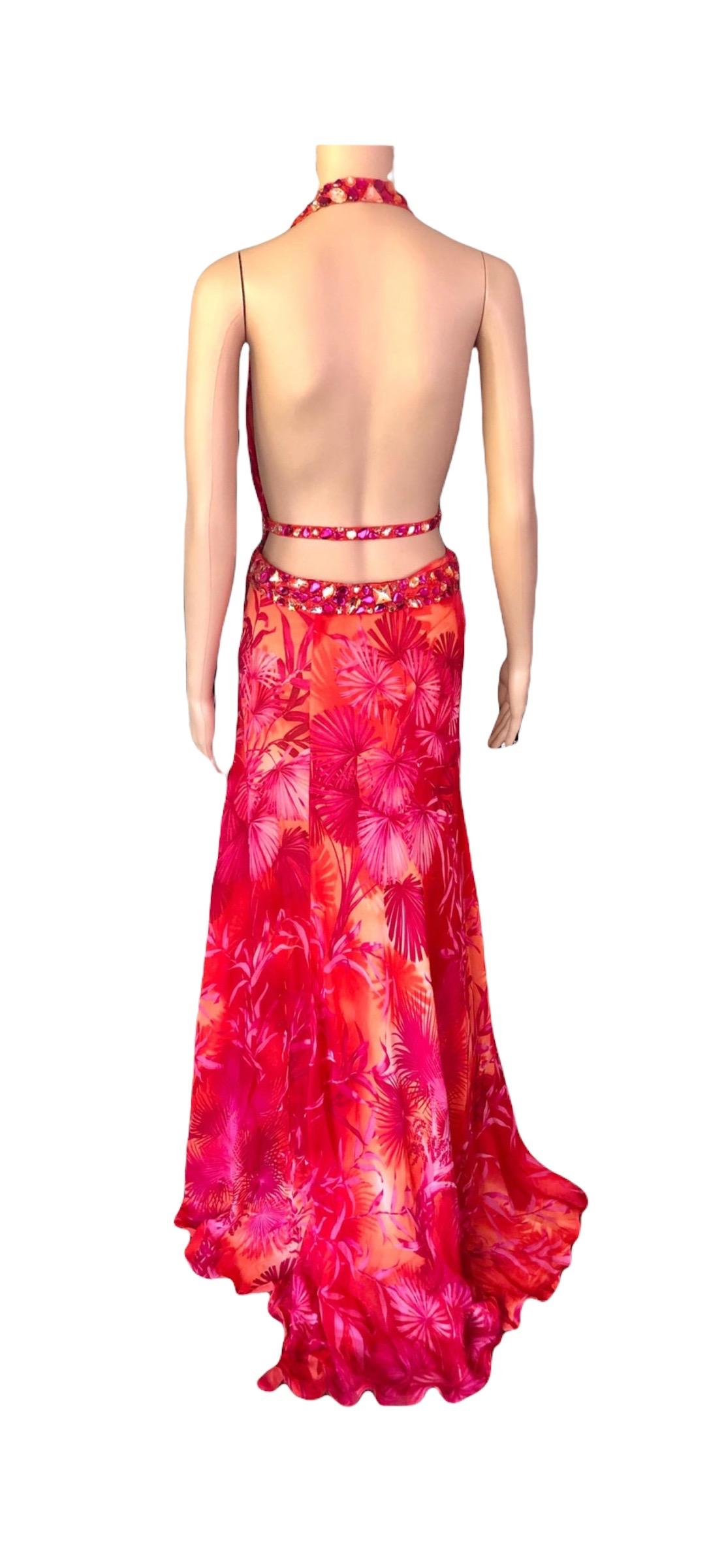 Women's or Men's Gianni Versace S/S 2000 Runway Embellished Jungle Print Evening Dress Gown