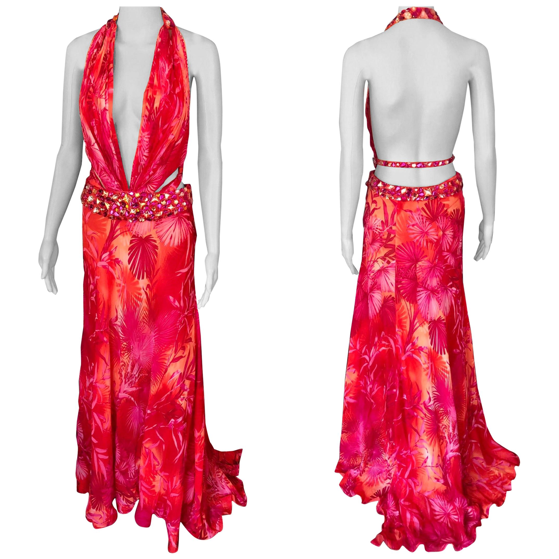 F/W 2000 Vintage Gianni Versace Couture Pink Silk Lace Gown w/ Crystal ...