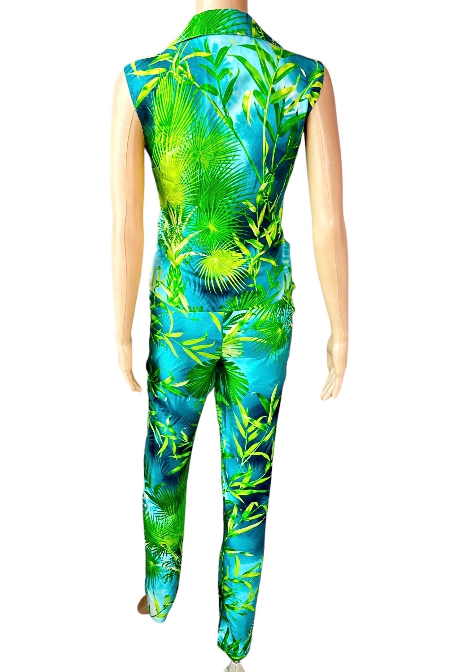 Gianni Versace, sfilata P/E 2000, pantaloni con stampa di palme tropicali e camicetta 2 pezzi in vendita 5