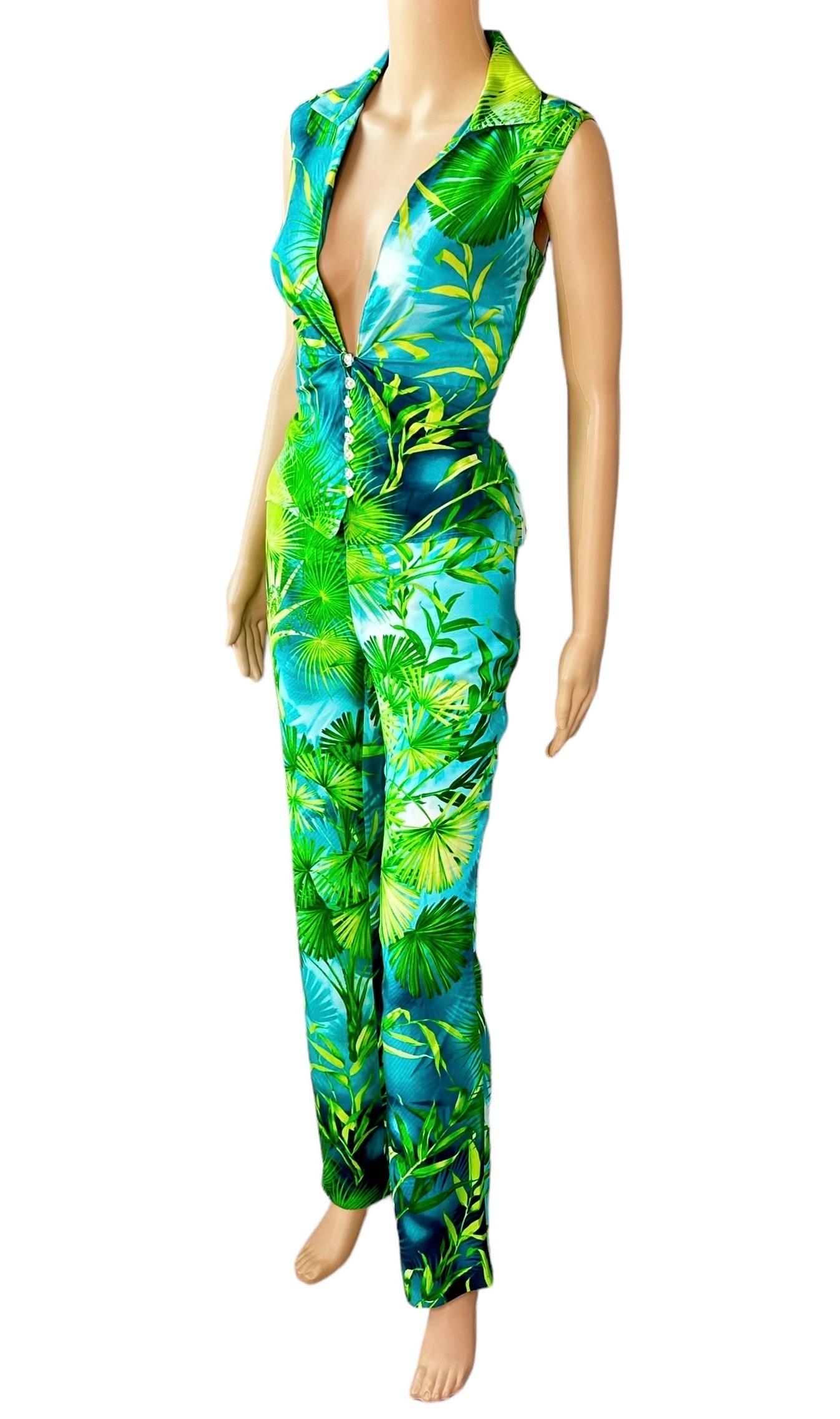 Gianni Versace, sfilata P/E 2000, pantaloni con stampa di palme tropicali e camicetta 2 pezzi in vendita 8