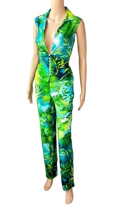 Gianni Versace S/S 2000 Runway Tropical Palm Print Pants & Blouse 2 Piece Set