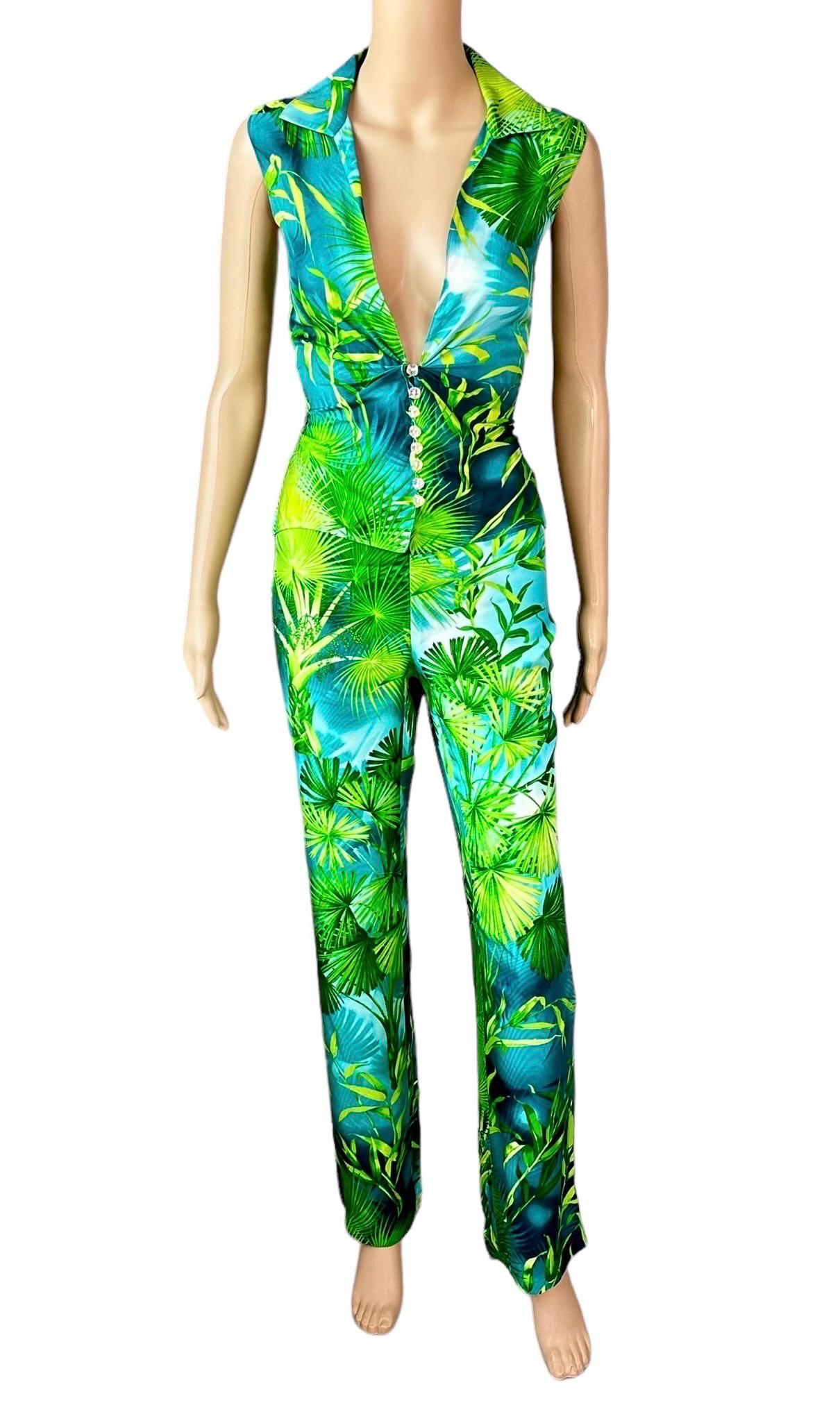 Gianni Versace, sfilata P/E 2000, pantaloni con stampa di palme tropicali e camicetta 2 pezzi in vendita 2