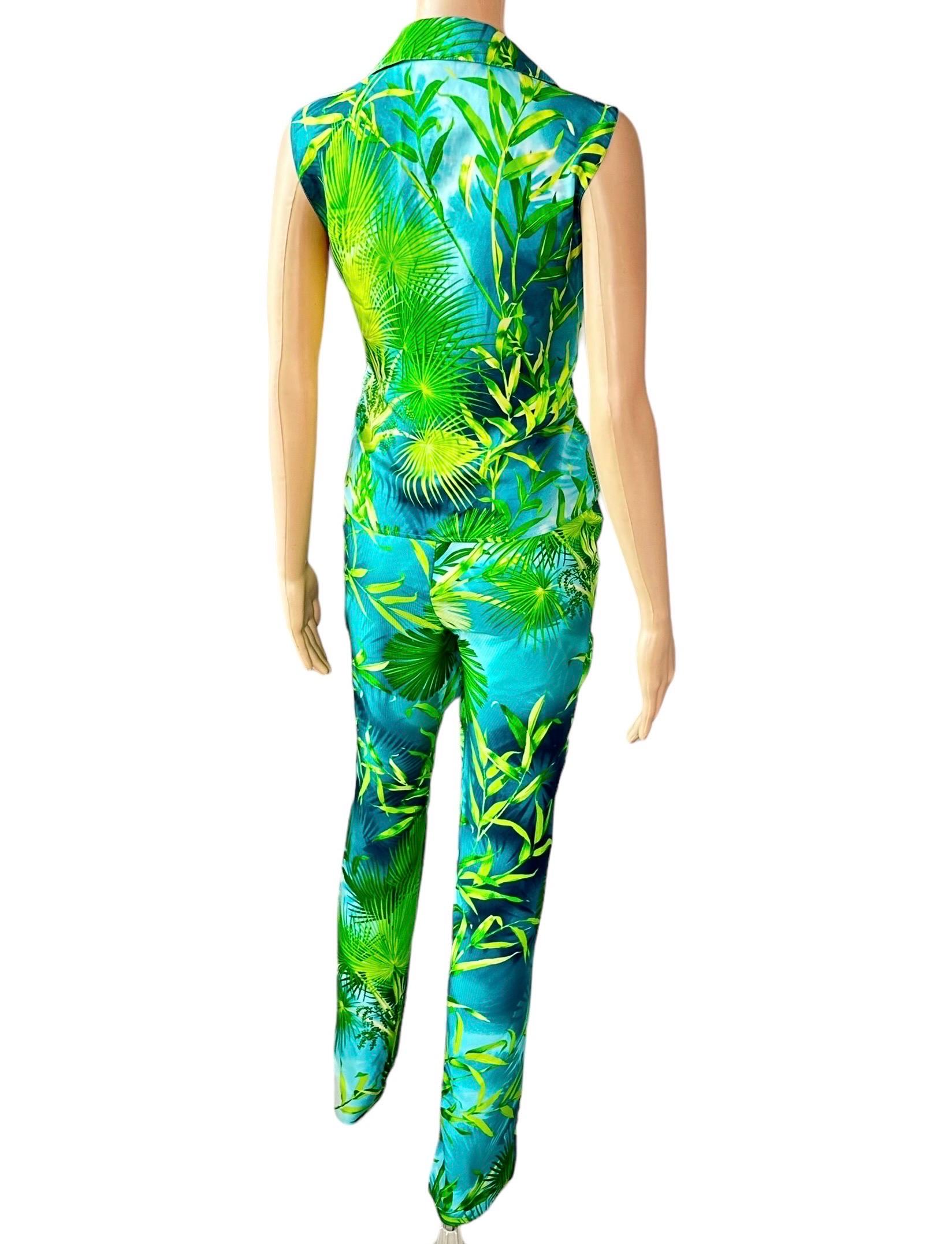 Gianni Versace, sfilata P/E 2000, pantaloni con stampa di palme tropicali e camicetta 2 pezzi in vendita 3