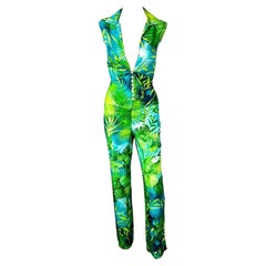 Gianni Versace, sfilata P/E 2000, pantaloni con stampa di palme tropicali e camicetta 2 pezzi