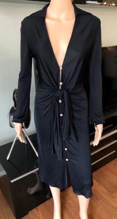 Gianni Versace S/S 2000 Runway Vintage Plunging Neckline Black Dress