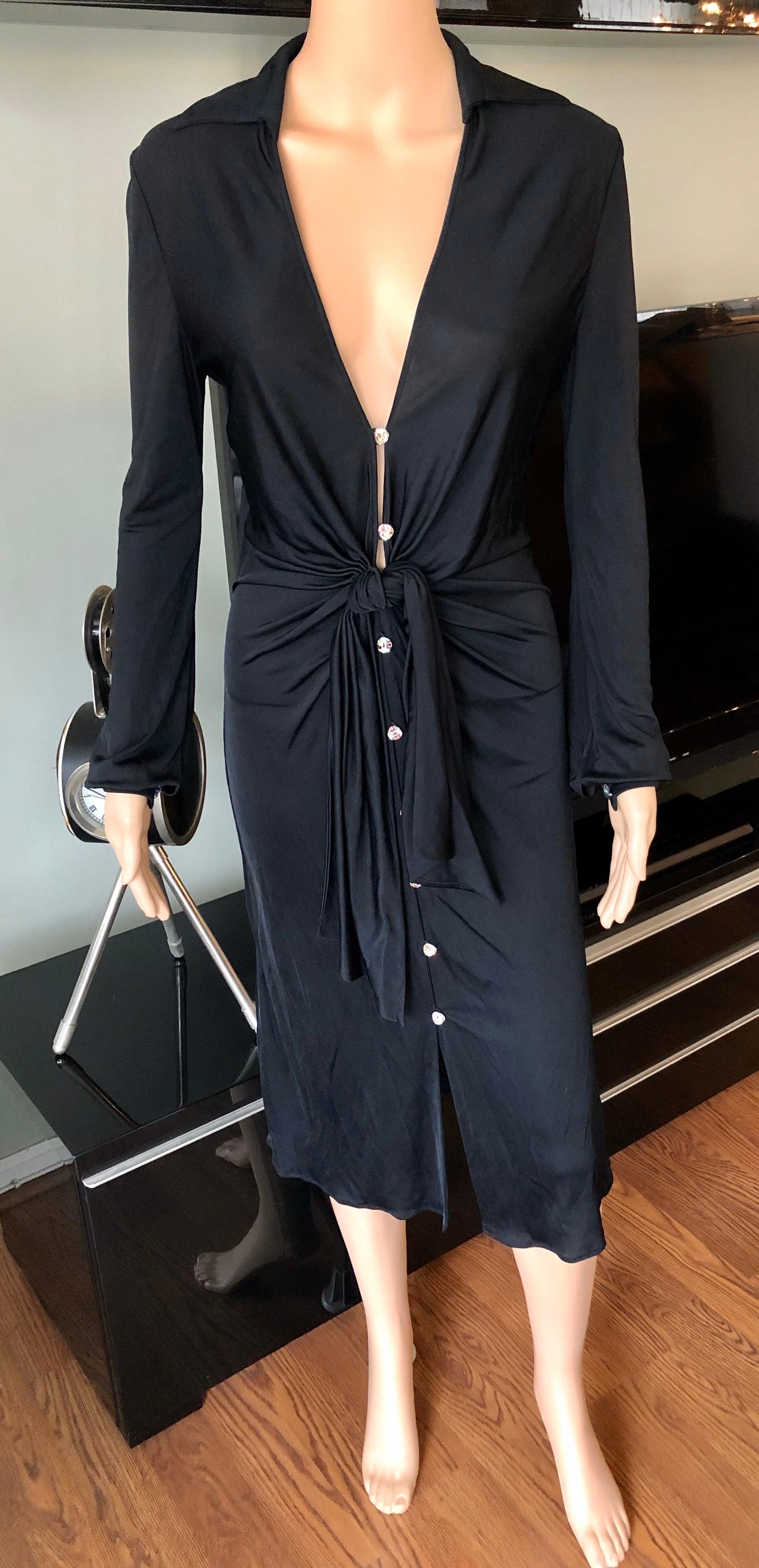Women's Gianni Versace S/S 2000 Runway Vintage Plunging Neckline Black Dress  For Sale