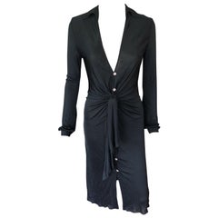 Gianni Versace S/S 2000 Runway Vintage Plunging Neckline Black Dress 