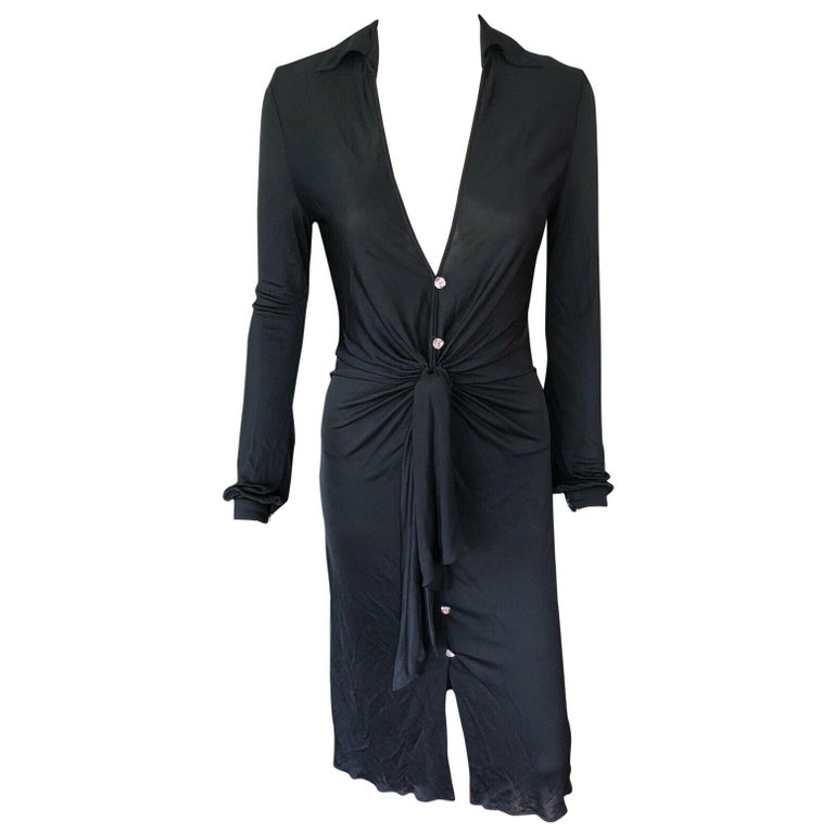 Gianni Versace S/S 2000 Runway Vintage Plunging Neckline Black Dress  For Sale