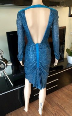 Gianni Versace S/S 2001 Runway Blue Sequin Embellished Cutout Back Dress Gown