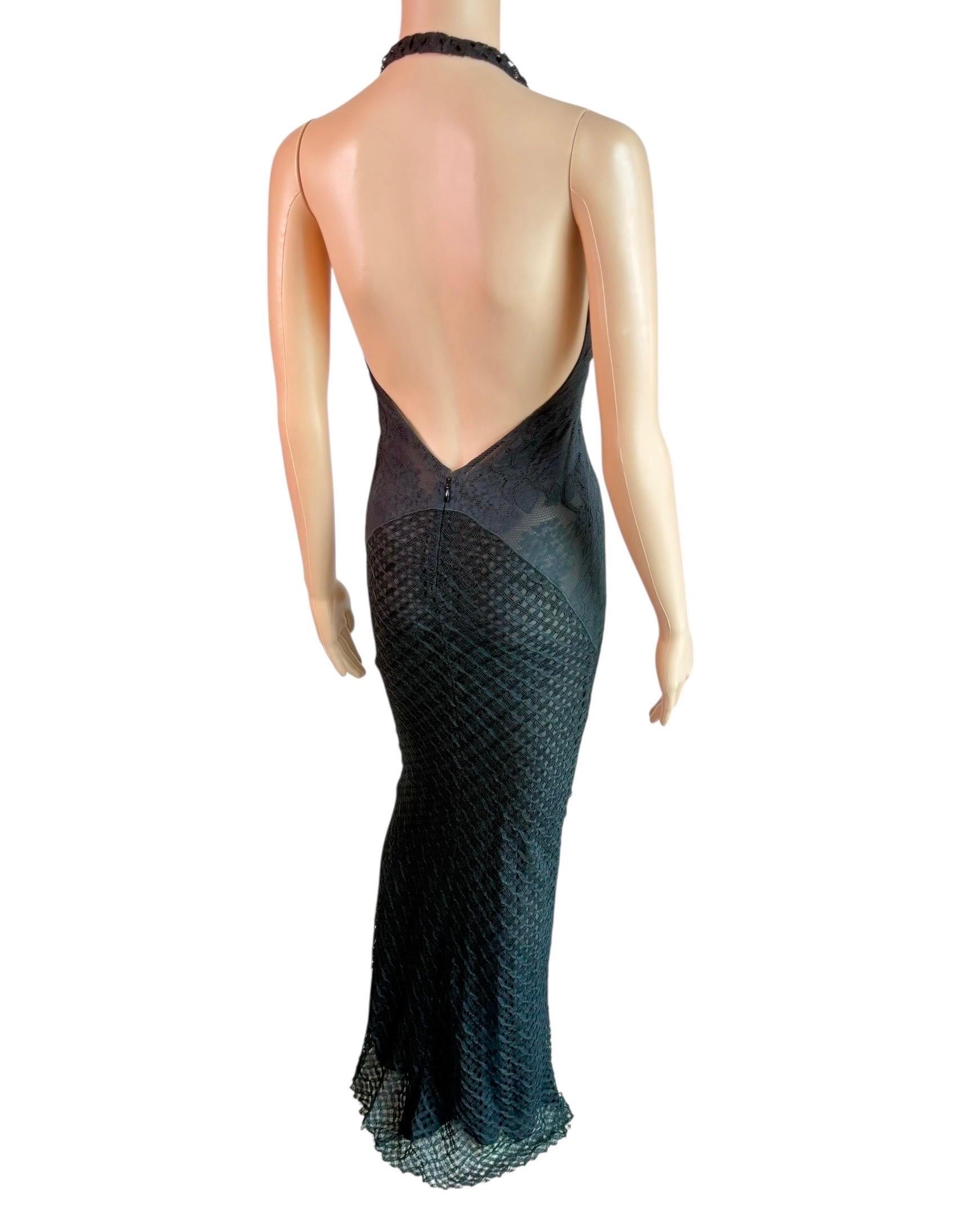 Gianni Versace S/S 2002 Tief ausgeschnittenes, halbtransparentes Spitzen-Strickkleid in Schwarz im Angebot 7