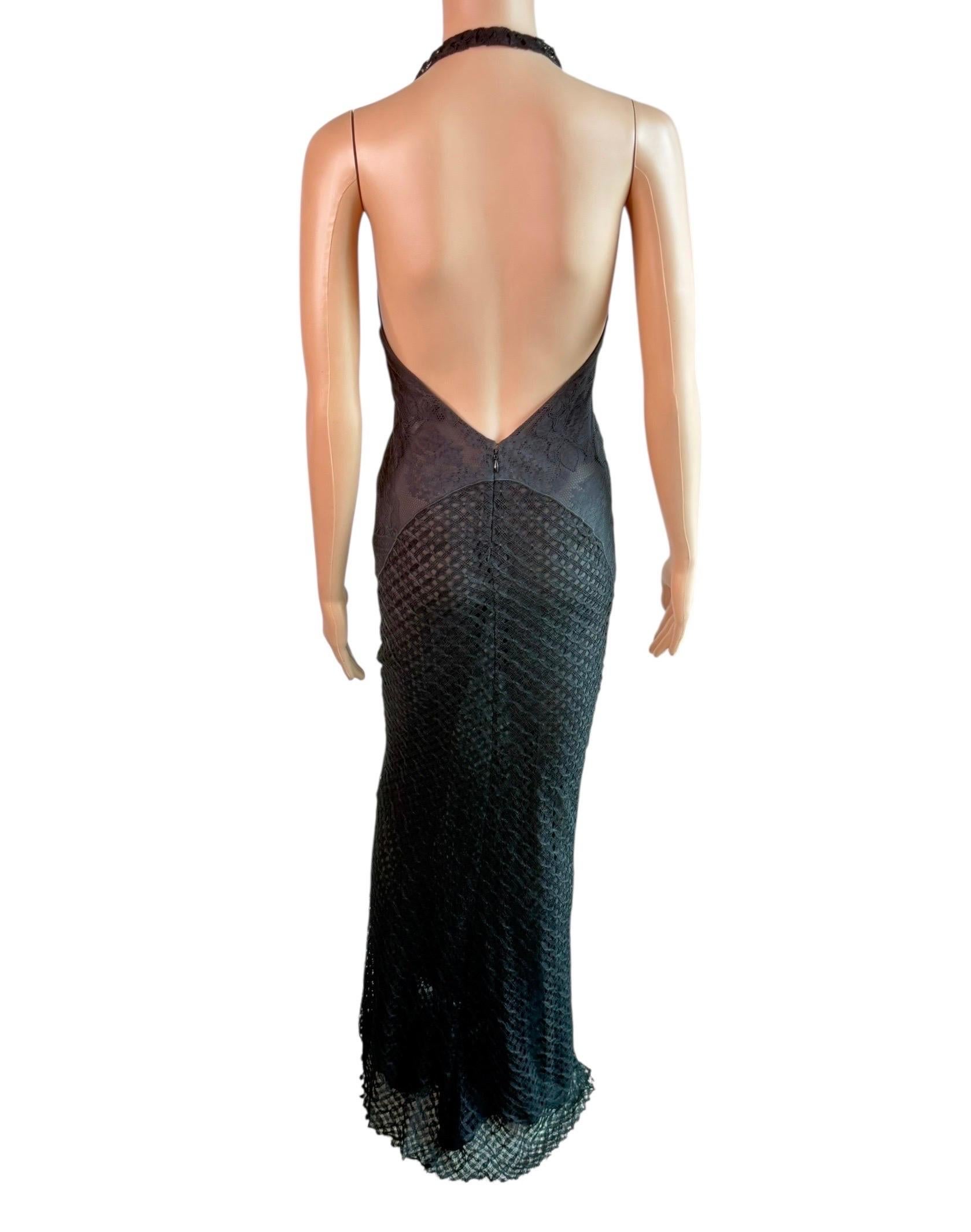 Gianni Versace S/S 2002 Tief ausgeschnittenes, halbtransparentes Spitzen-Strickkleid in Schwarz im Zustand „Gut“ im Angebot in Naples, FL