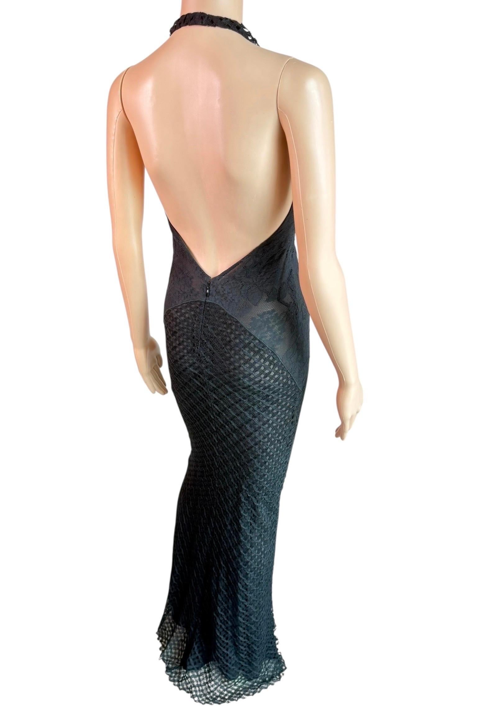 Gianni Versace S/S 2002 Tief ausgeschnittenes, halbtransparentes Spitzen-Strickkleid in Schwarz im Angebot 1