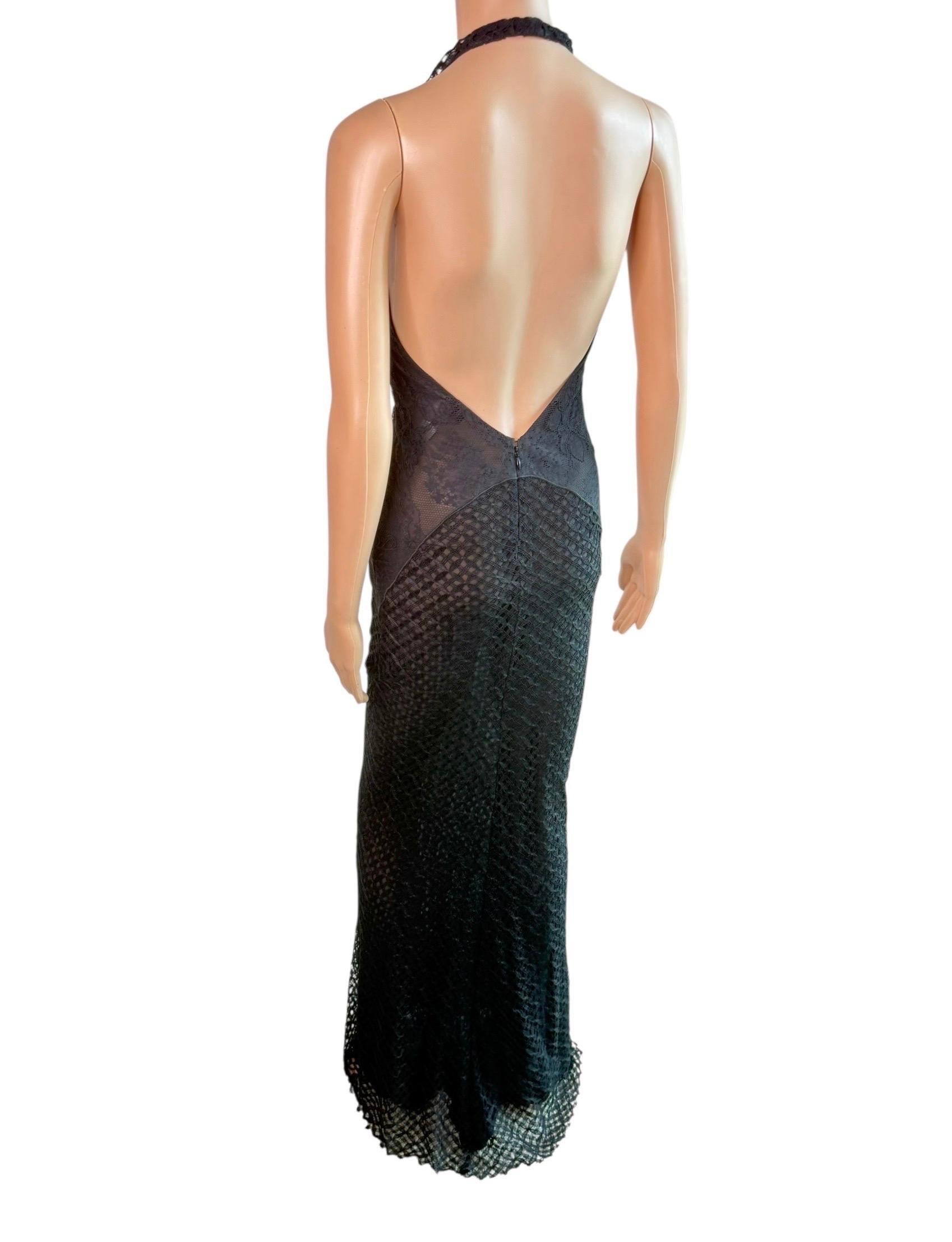 Gianni Versace S/S 2002 Tief ausgeschnittenes, halbtransparentes Spitzen-Strickkleid in Schwarz im Angebot 4