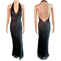 Gianni Versace S/S 2002 Tief ausgeschnittenes, halbtransparentes Spitzen-Strickkleid in Schwarz