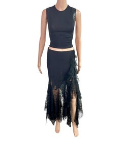 Gianni Versace S/S 2002 Runway Sheer Lace Skirt and Cutout Mesh Top 2 Piece Set