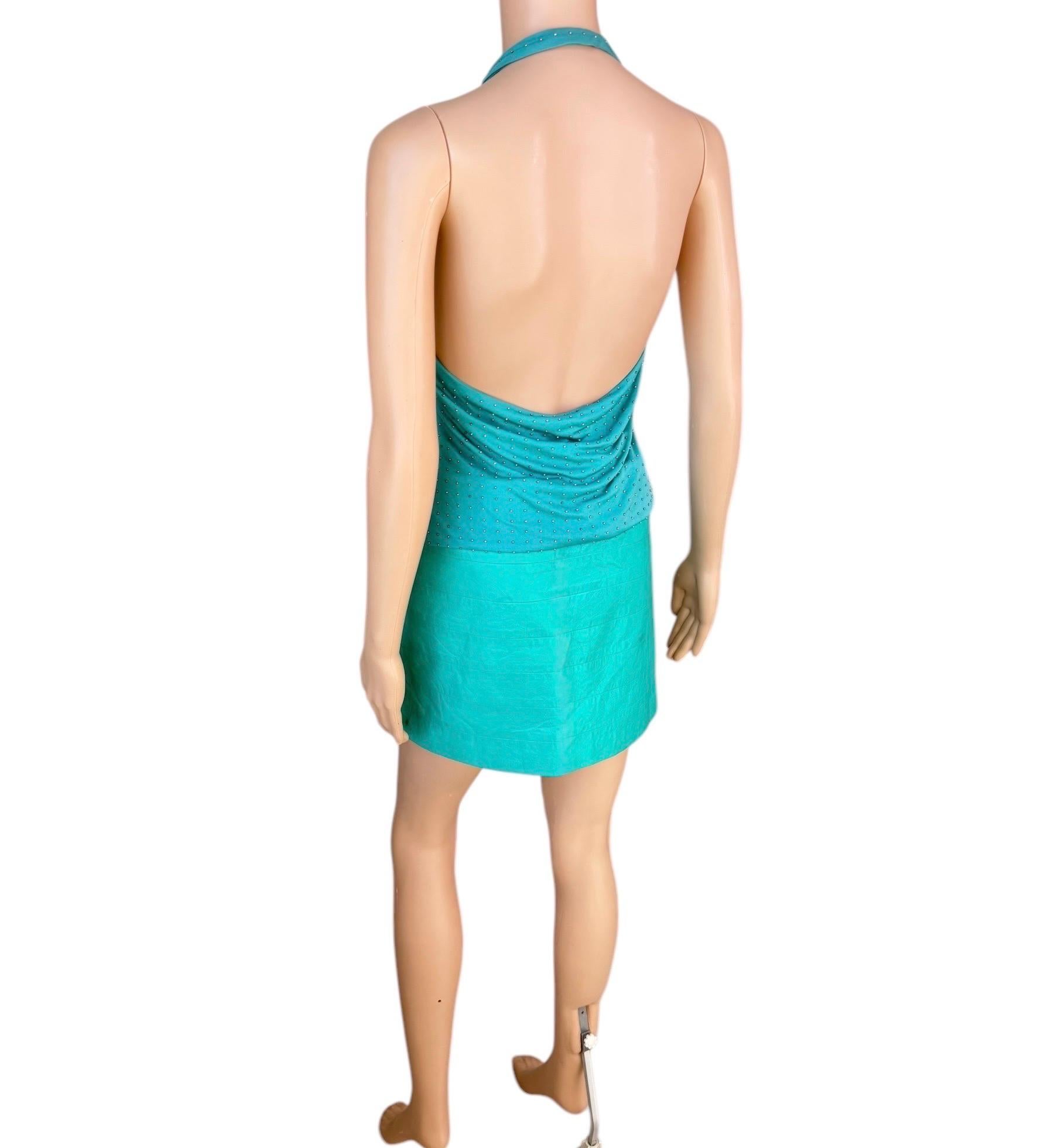 Gianni Versace S/S 2003 Runway Embellished Top & Leather Mini Skirt 2 Piece Set 2