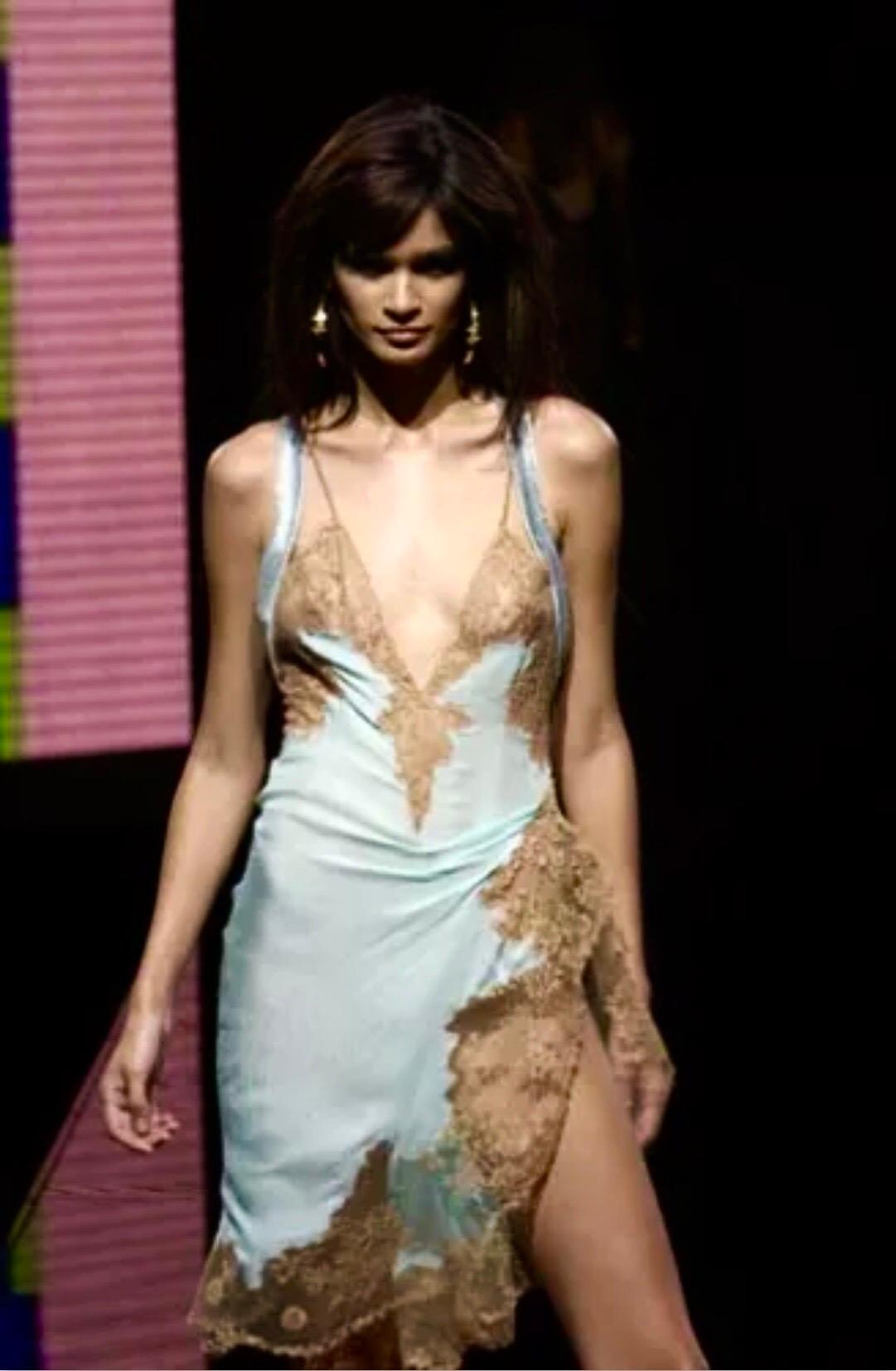 Gianni Versace S/S 2003 Runway Sheer Lace Oroton Metal Mesh Embellished Dress For Sale 3