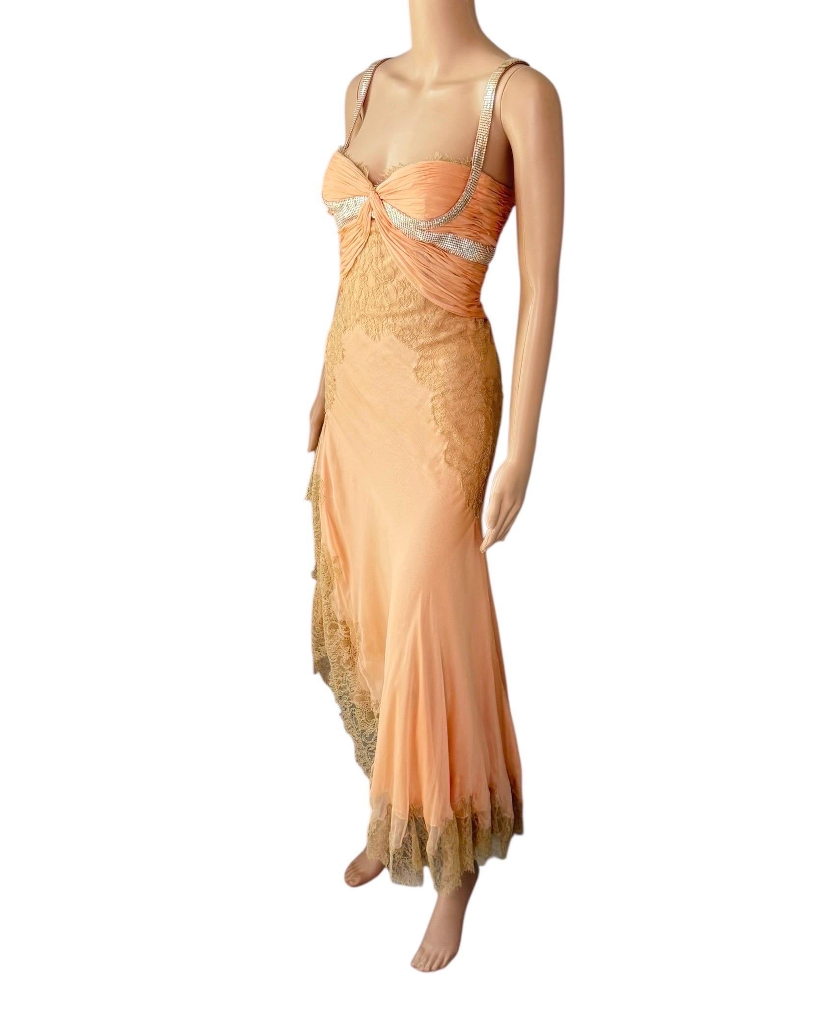 Gianni Versace S/S 2003 Runway Sheer Lace Oroton Metal Mesh Embellished Dress 6