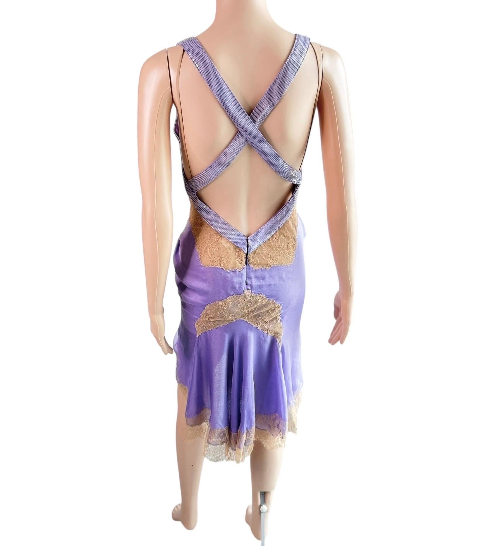 Gianni Versace, abito in pizzo trasparente e rete metallica, impreziosito dalla passerella P/E 2003 in vendita 7