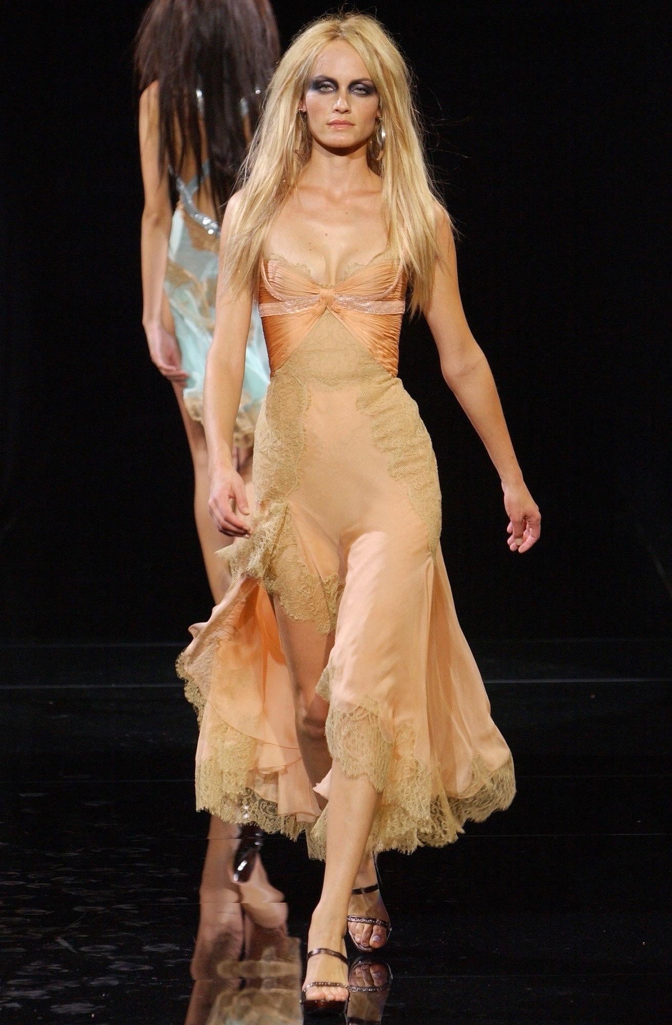 Gianni Versace S/S 2003 Runway Sheer Lace Oroton Metal Mesh Embellished Dress 8