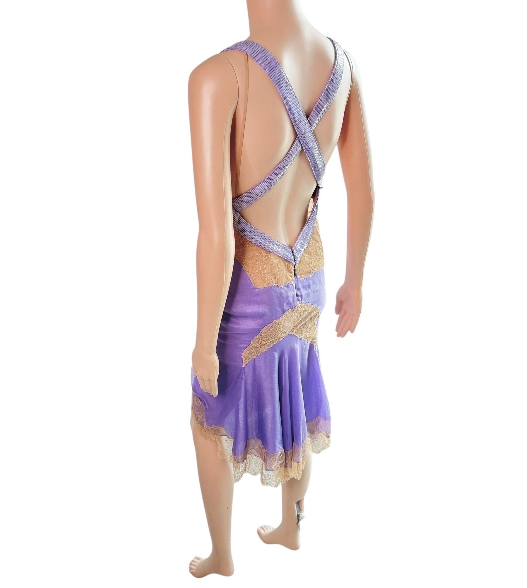 Gianni Versace, abito in pizzo trasparente e rete metallica, impreziosito dalla passerella P/E 2003 in vendita 12