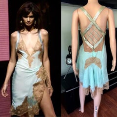 Gianni Versace S/S 2003 Runway Sheer Lace Oroton Metal Mesh Embellished Dress