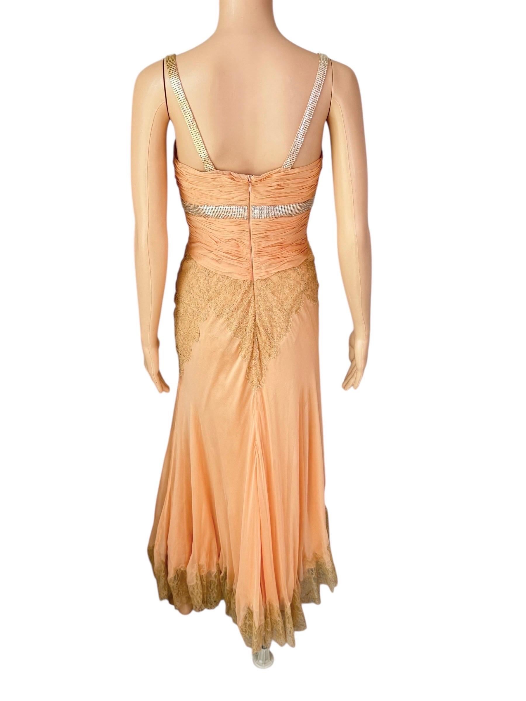 Orange Gianni Versace S/S 2003 Runway Sheer Lace Oroton Metal Mesh Embellished Dress