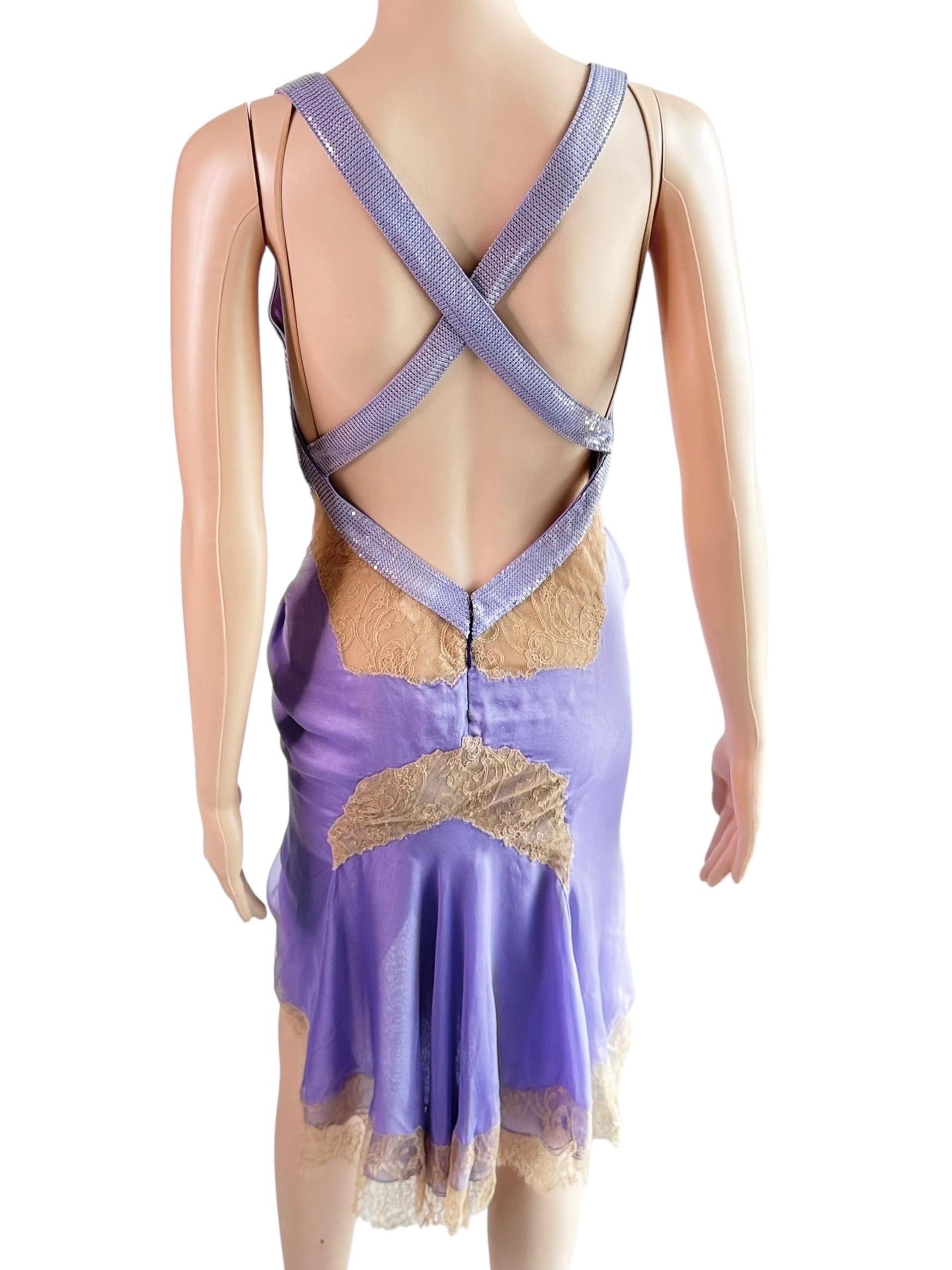 Grigio Gianni Versace, abito in pizzo trasparente e rete metallica, impreziosito dalla passerella P/E 2003 in vendita