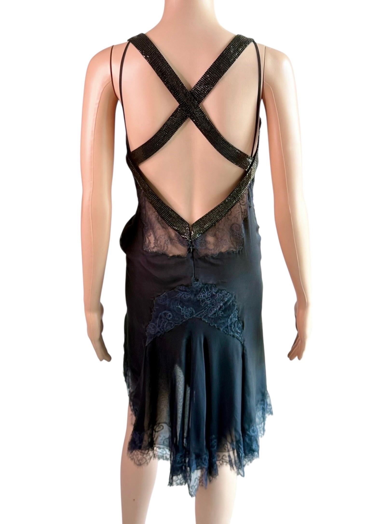 Gianni Versace F/S 2003 Laufsteg Transparentes Oroton Metallgeflecht-Kleid aus Spitze mit Metallgeflechtverzierung (Schwarz) im Angebot