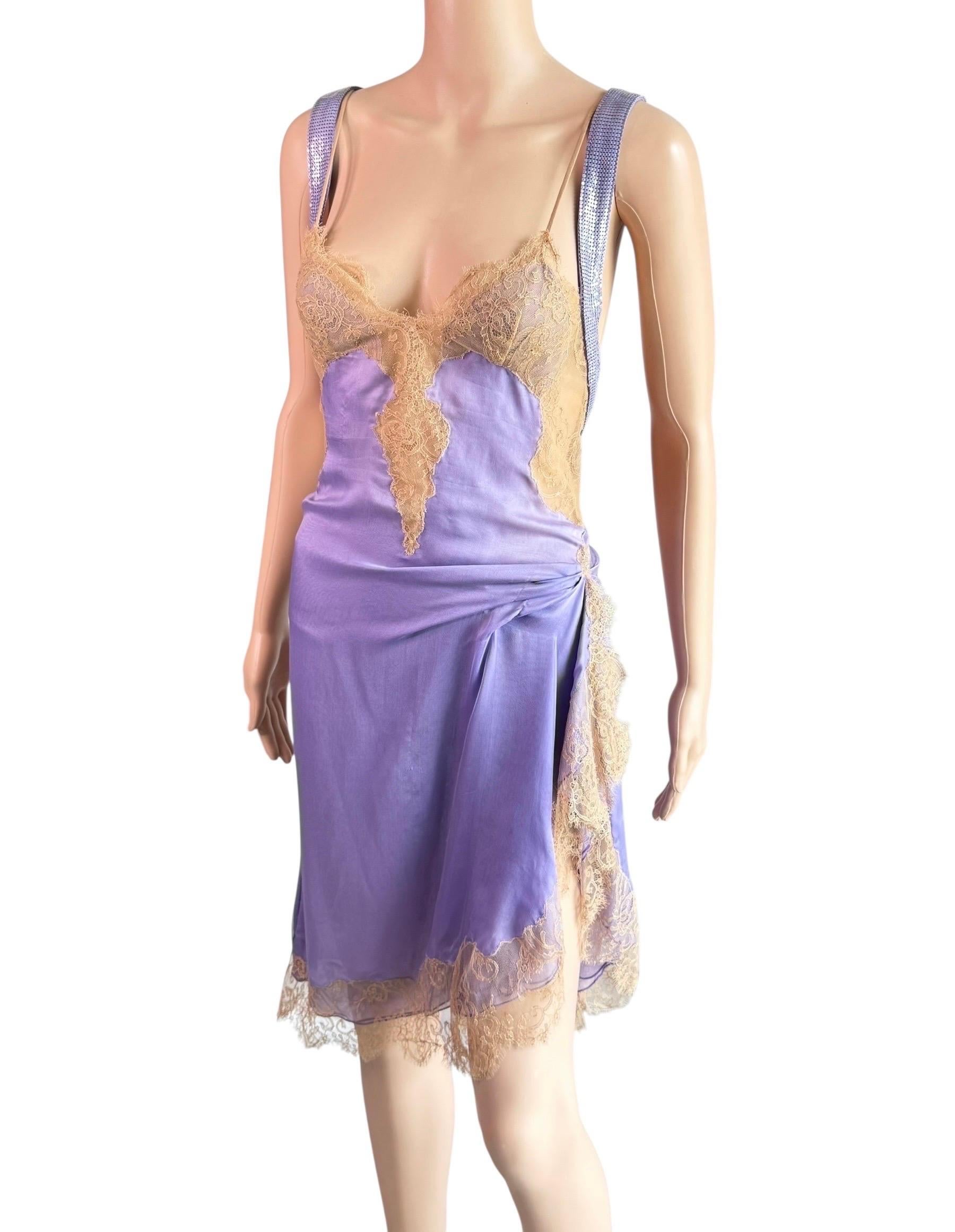 Gianni Versace, abito in pizzo trasparente e rete metallica, impreziosito dalla passerella P/E 2003 In condizioni buone in vendita a Naples, FL