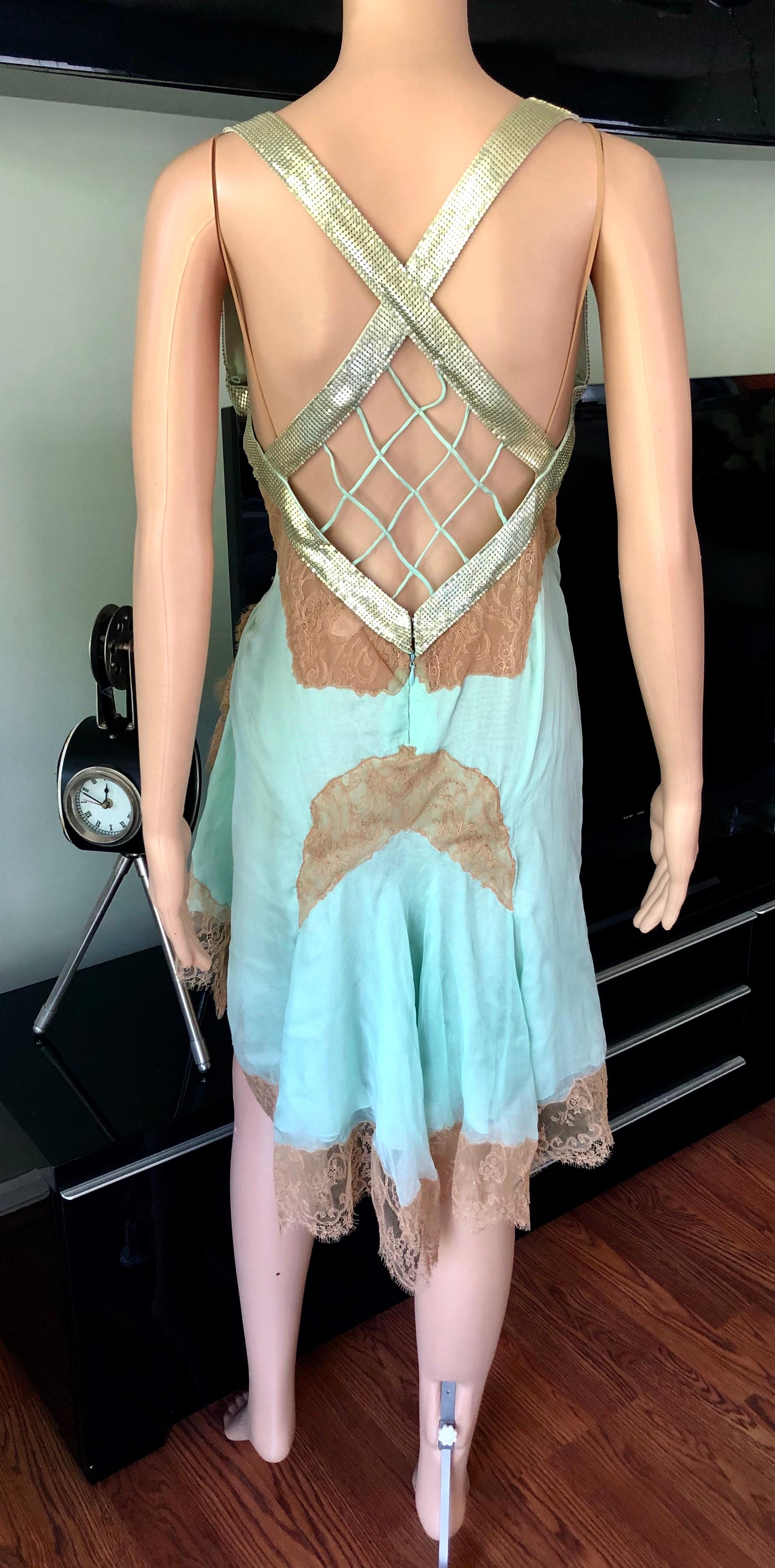Women's or Men's Gianni Versace S/S 2003 Runway Sheer Lace Oroton Metal Mesh Embellished Dress